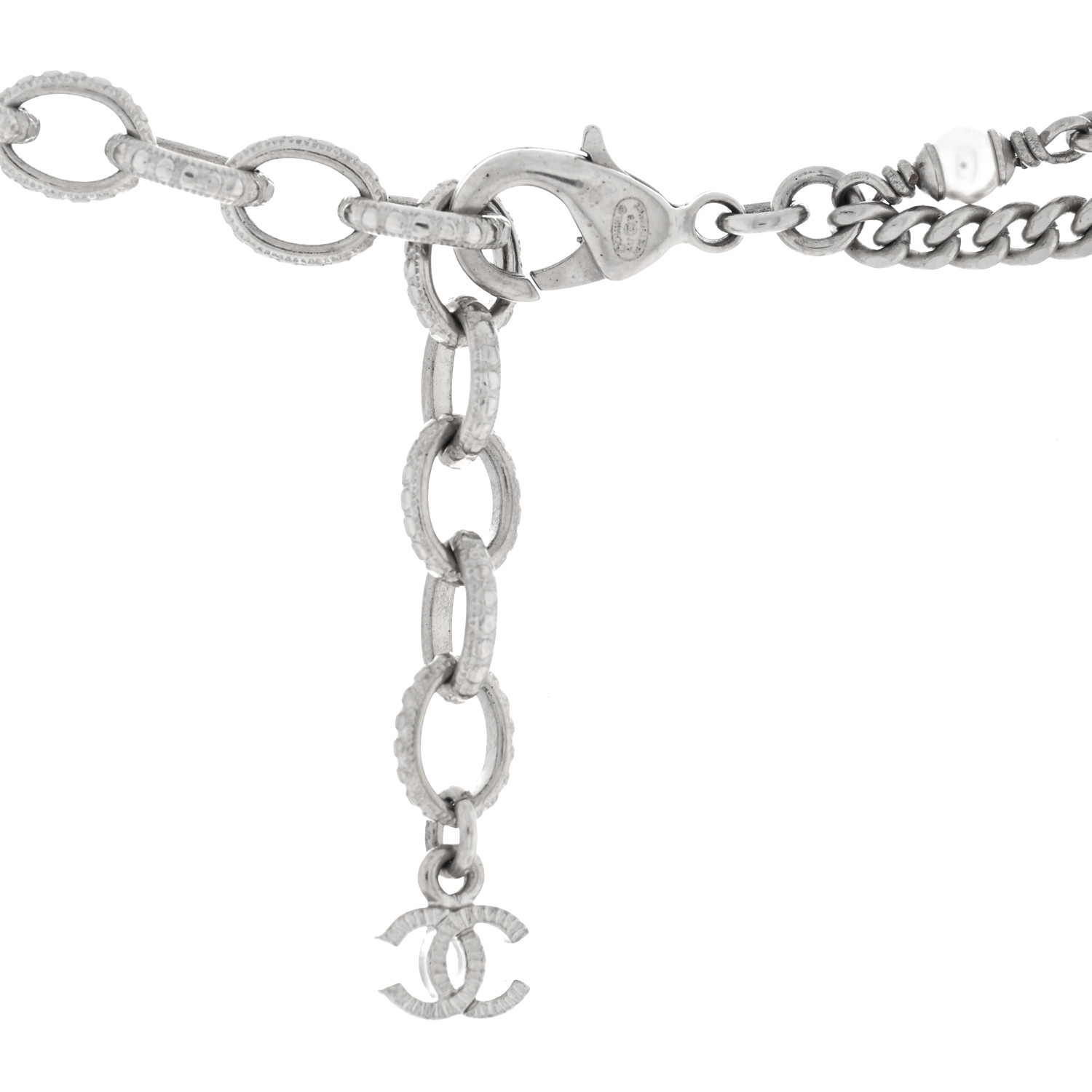 韓国発【ROAJU】[silver925] clear pearl chain necklace/追跡付 Chanel Silver Metal Pearl Crystal Chain-Link CC Choker