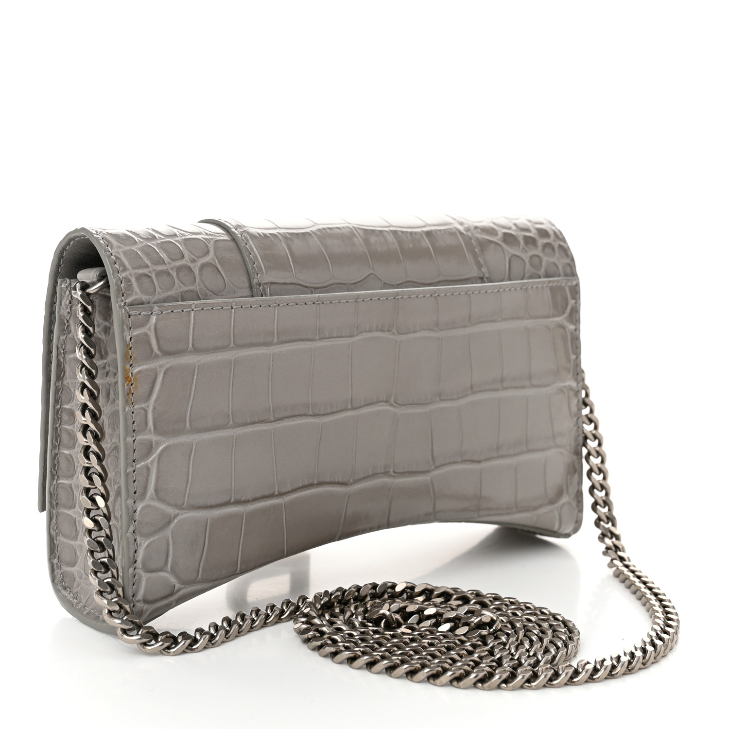 BALENCIAGA Shiny Calfskin Crocodile Embossed Hourglass Chain