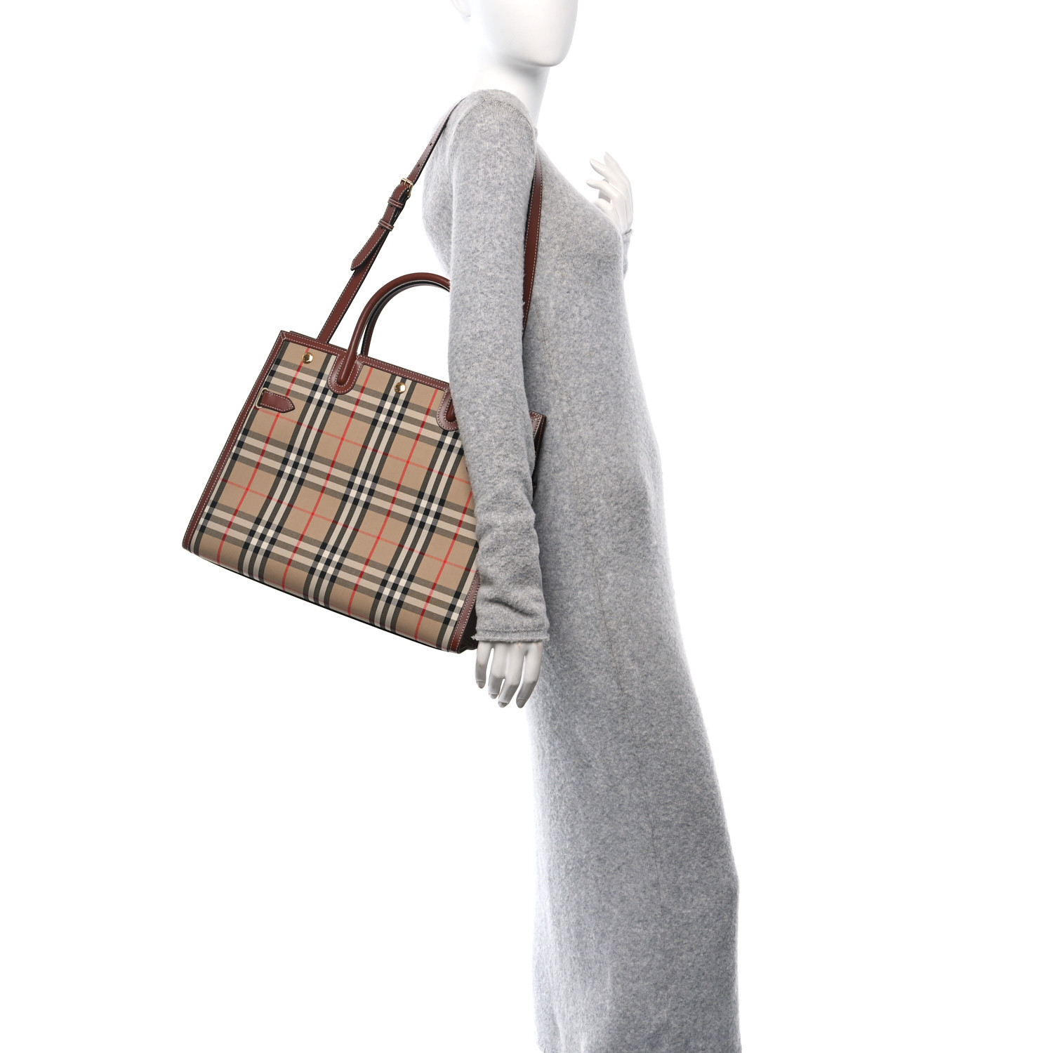 BURBERRY Calfskin Vintage Check Two Handle Title Bag Archive