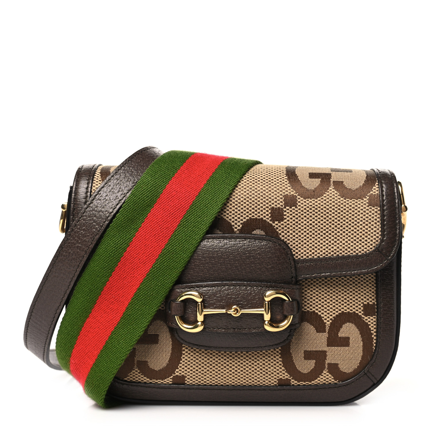 GUCCI Monogram Jumbo GG Textured Dollar Calfskin Web Mini
