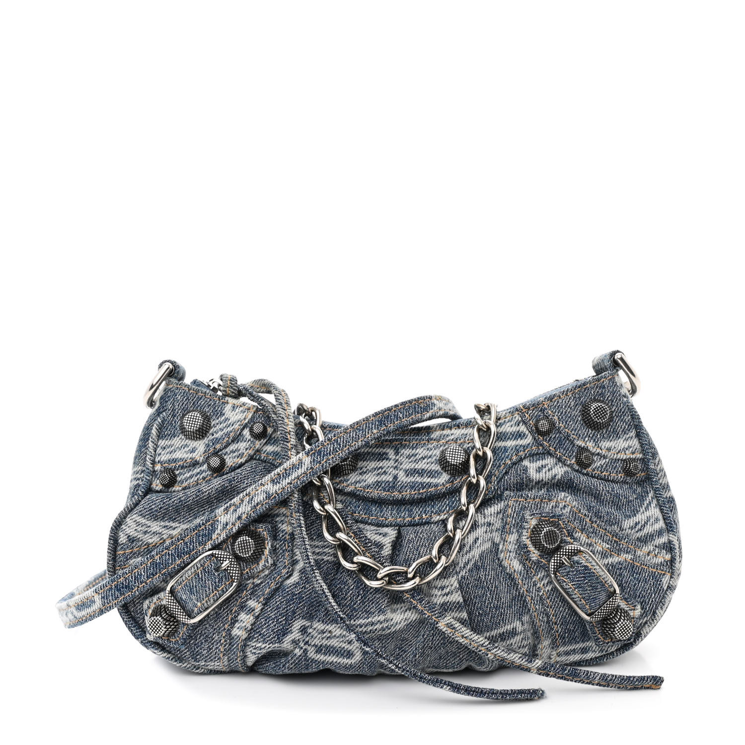 BALENCIAGA Bleached Denim BB Monogram Le Cagole Mini Purse