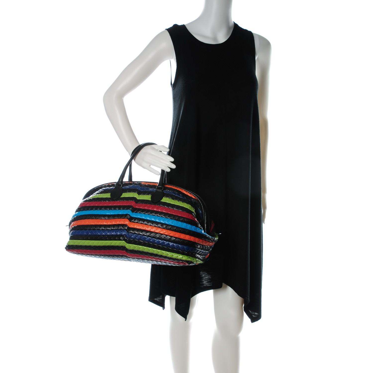 BOTTEGA VENETA Shiny Goatskin Intrecciato Frame Bowling Bag