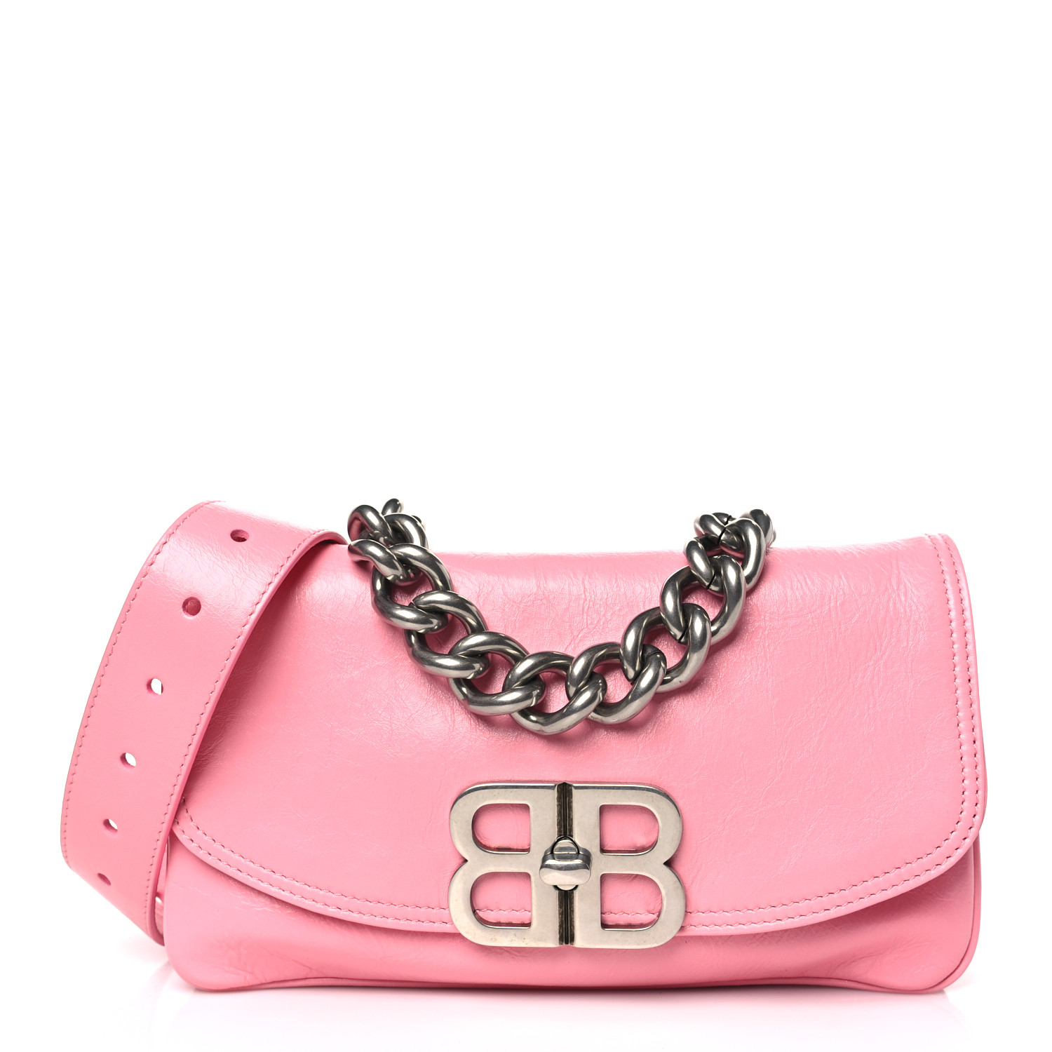 BALENCIAGA Peach Calfskin Small BB Soft Flap Bag Sweet Pink