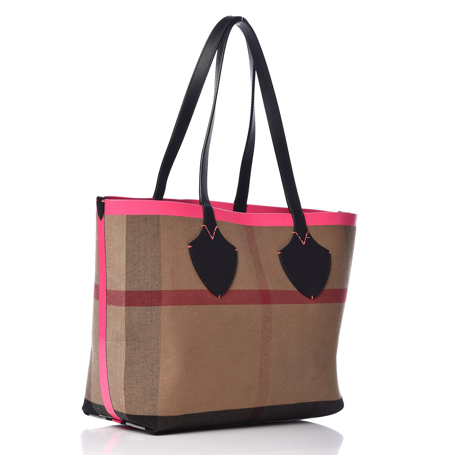 Burberry Black/Neon Pink Canvas And Leather XL Reversible Tote