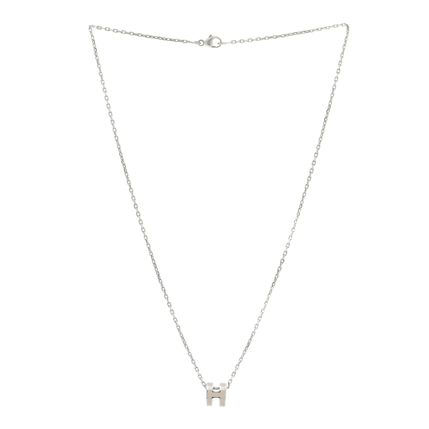 HERMES Palladium Mini Pop H Pendant Necklace Marron Glace