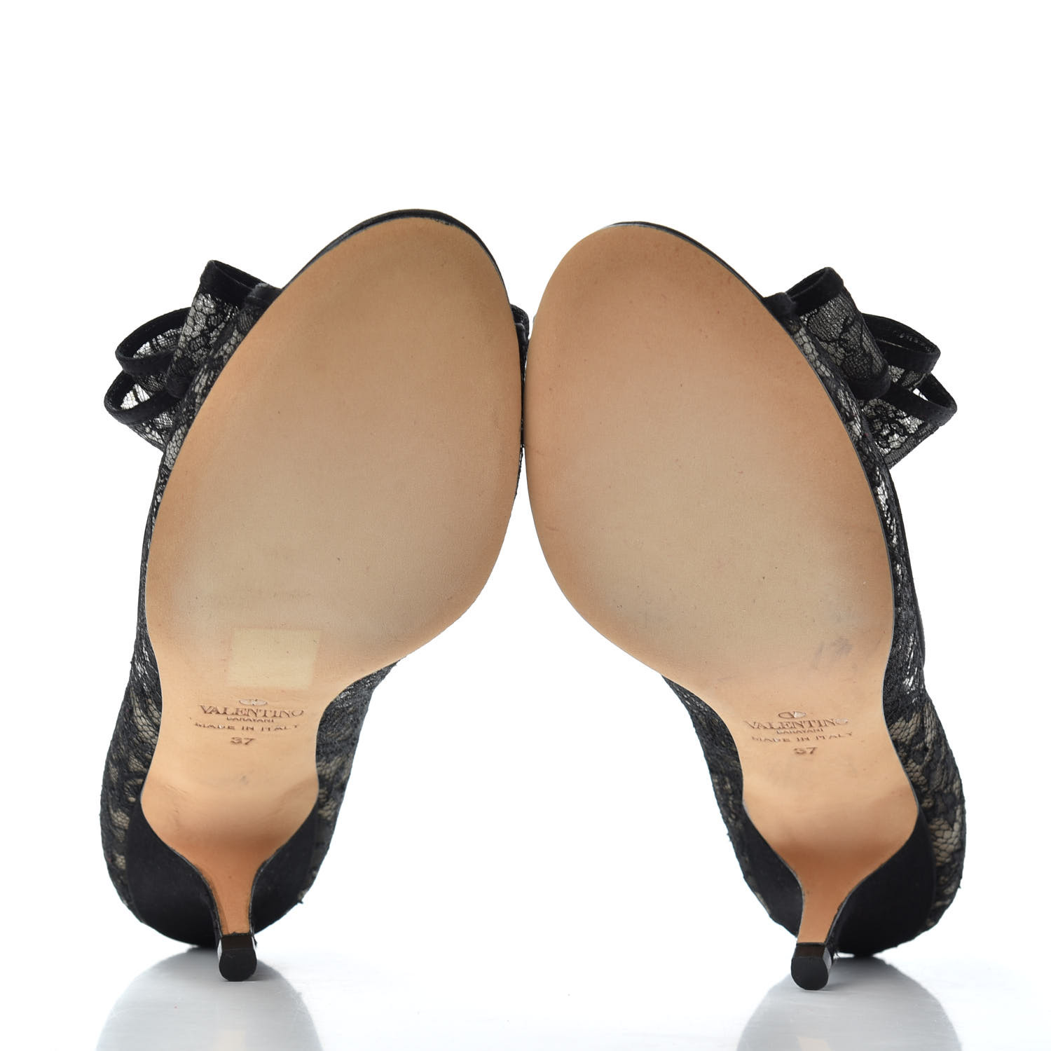 VALENTINO GARAVANI Satin Lace Couture Bow Peep Toe Low Heel