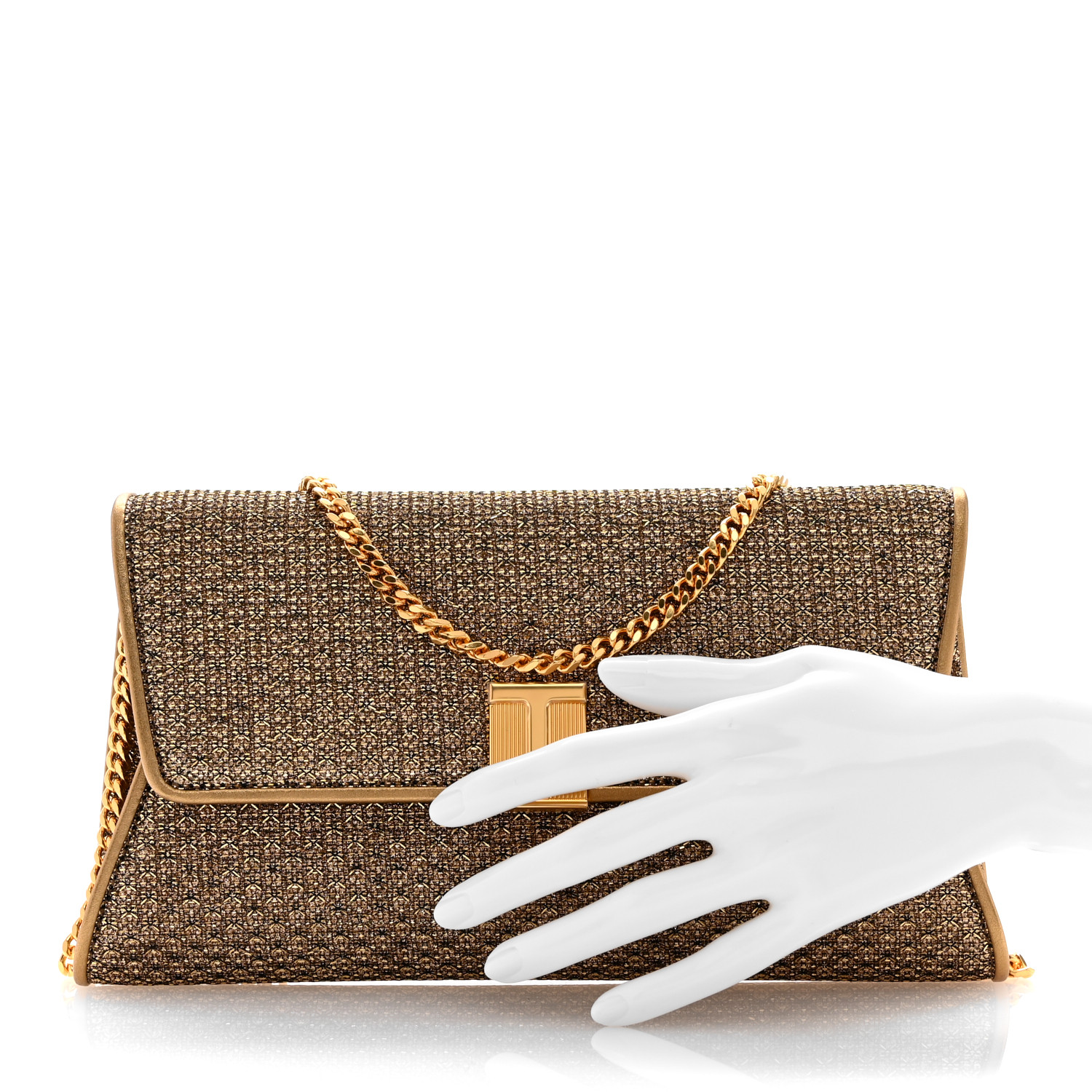 【関税&送料込み】Tom Ford Nobile Clutch TOM FORD Metallic Textured Fabric Nobile Clutch Dark Gold