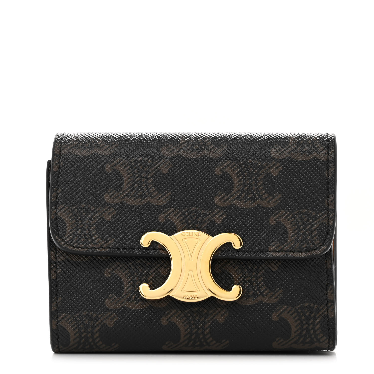 ★Celine★Triomphe Coin Compact Wallet★TAN Celine Triomphe Compact Wallet With Coin Dark Tan Beige