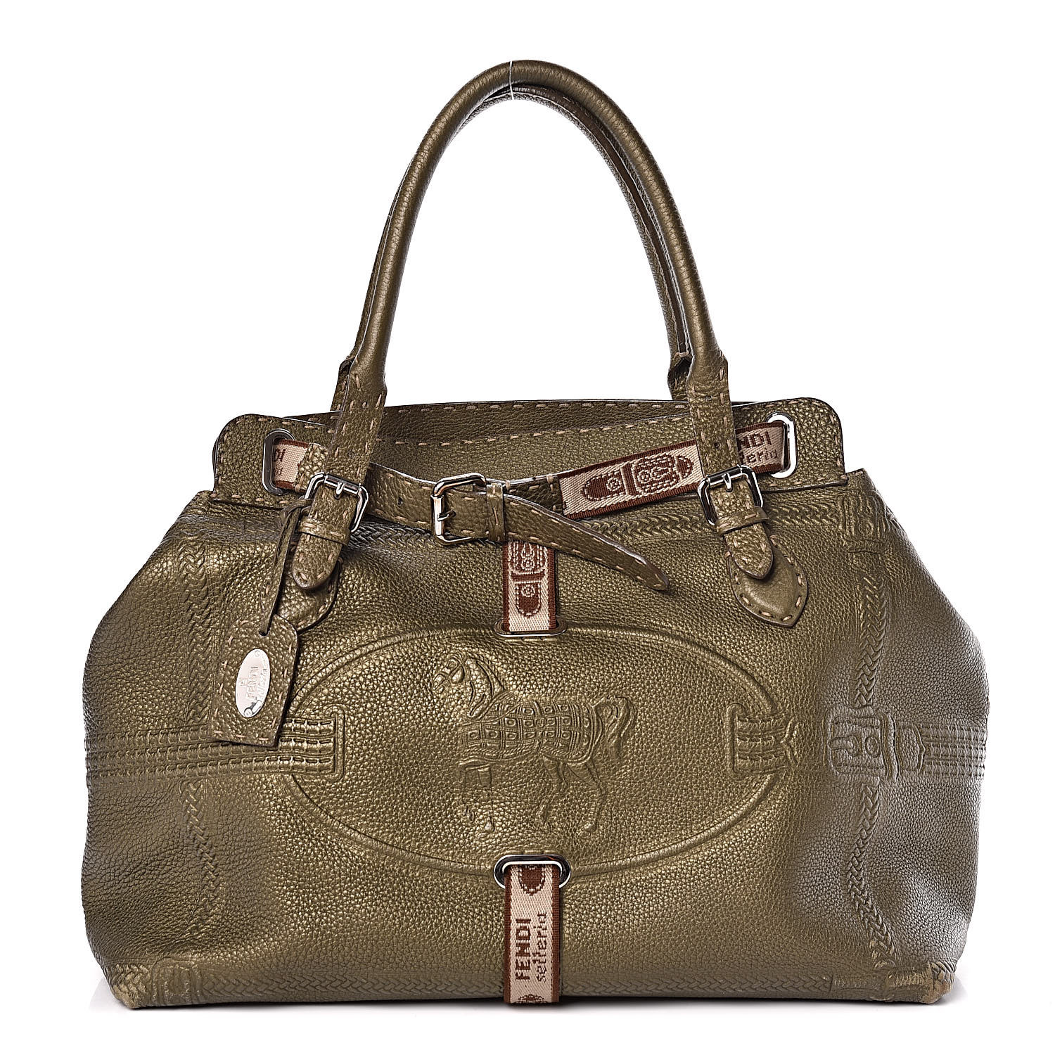 FENDI Calfskin Romano Selleria Large Villa Borghese Tote