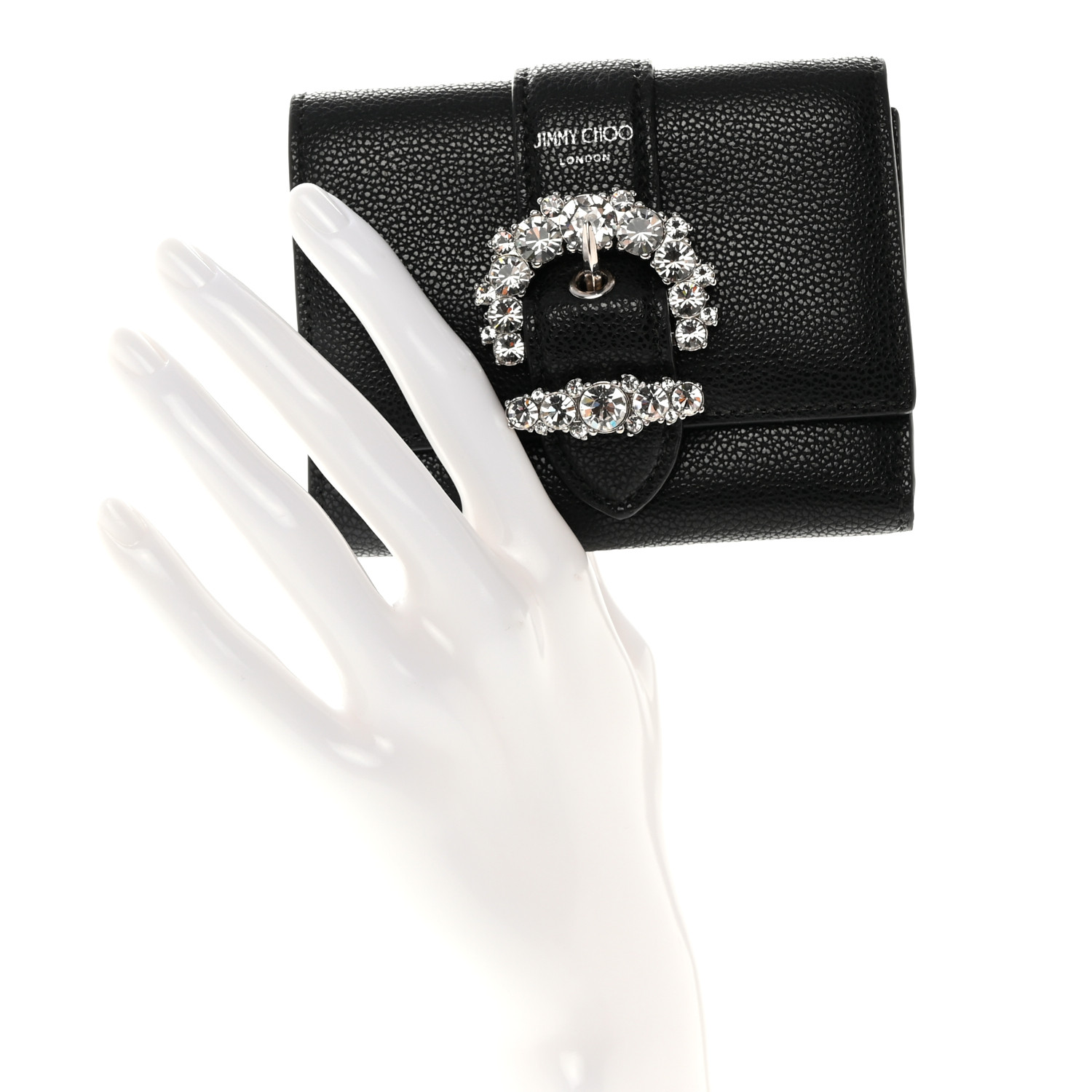 JIMMY CHOO Calfskin Crystal Cheri Compact Wallet Black