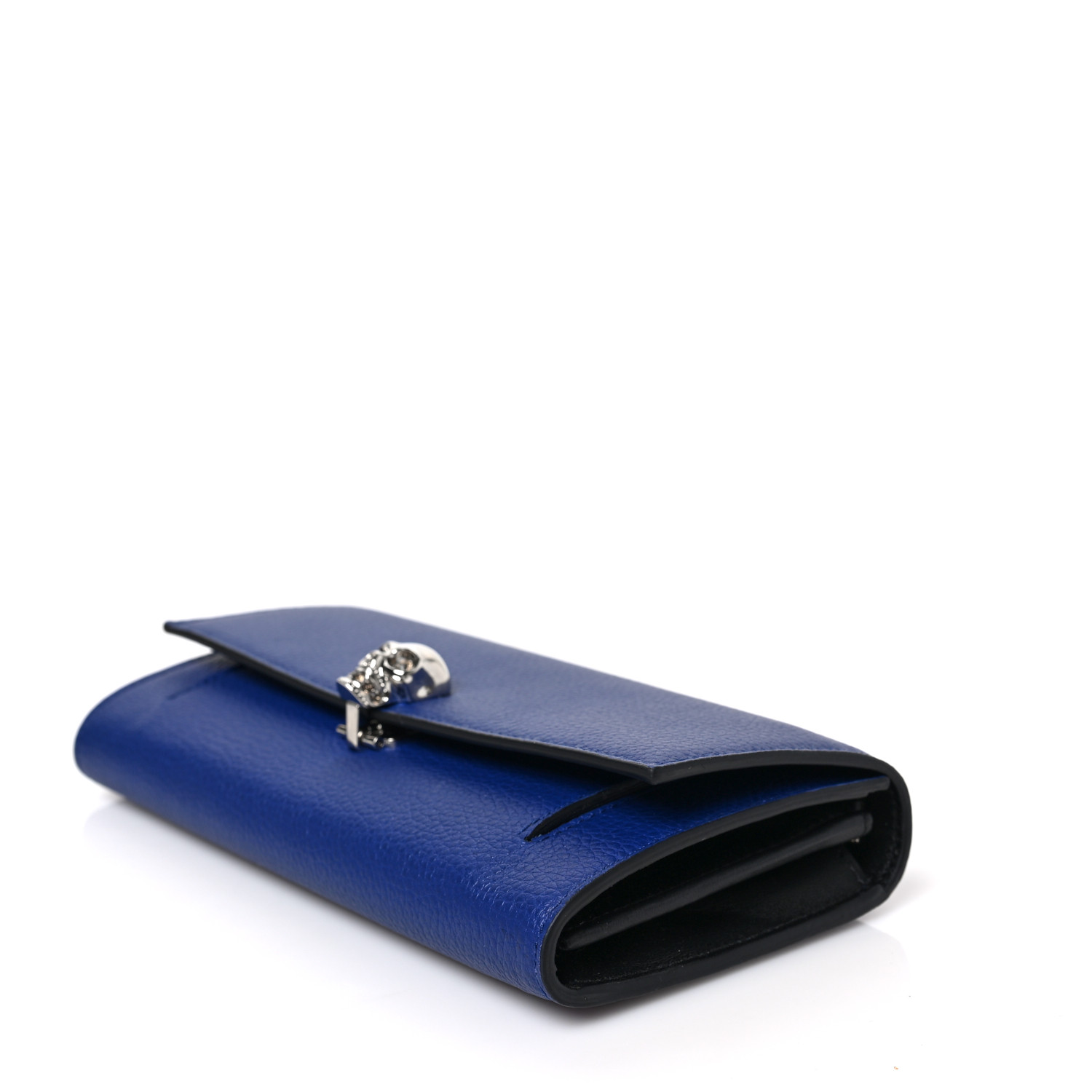 【関税負担】 ALEXANDER MCQUEEN SKULL CHAIN WALLET Alexander McQueen Black Pebbled Leather Skull Chain Wallet