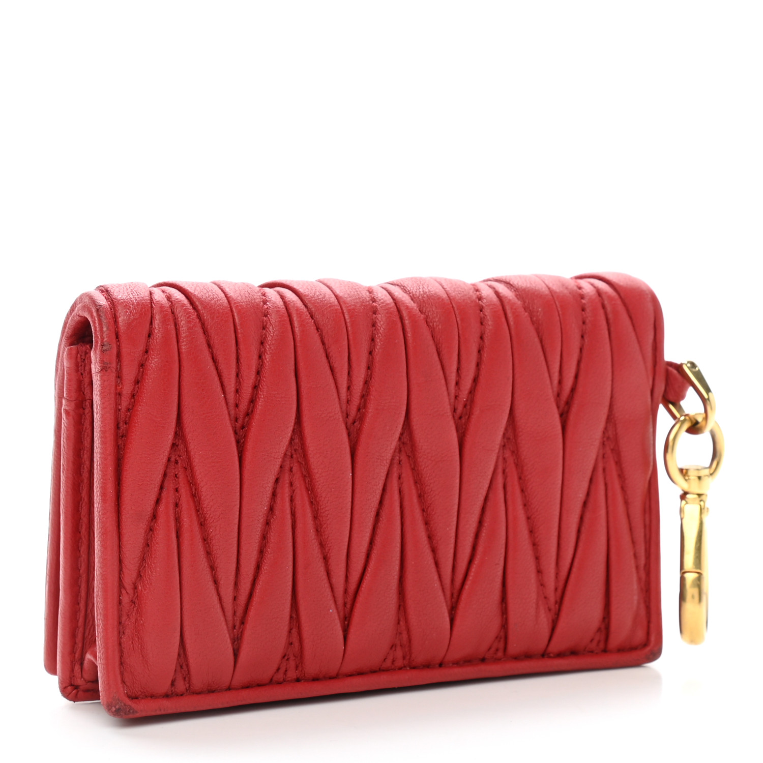 MIU MIU Nappa Matelasse Flap Card Holder Key Ring Fuoco