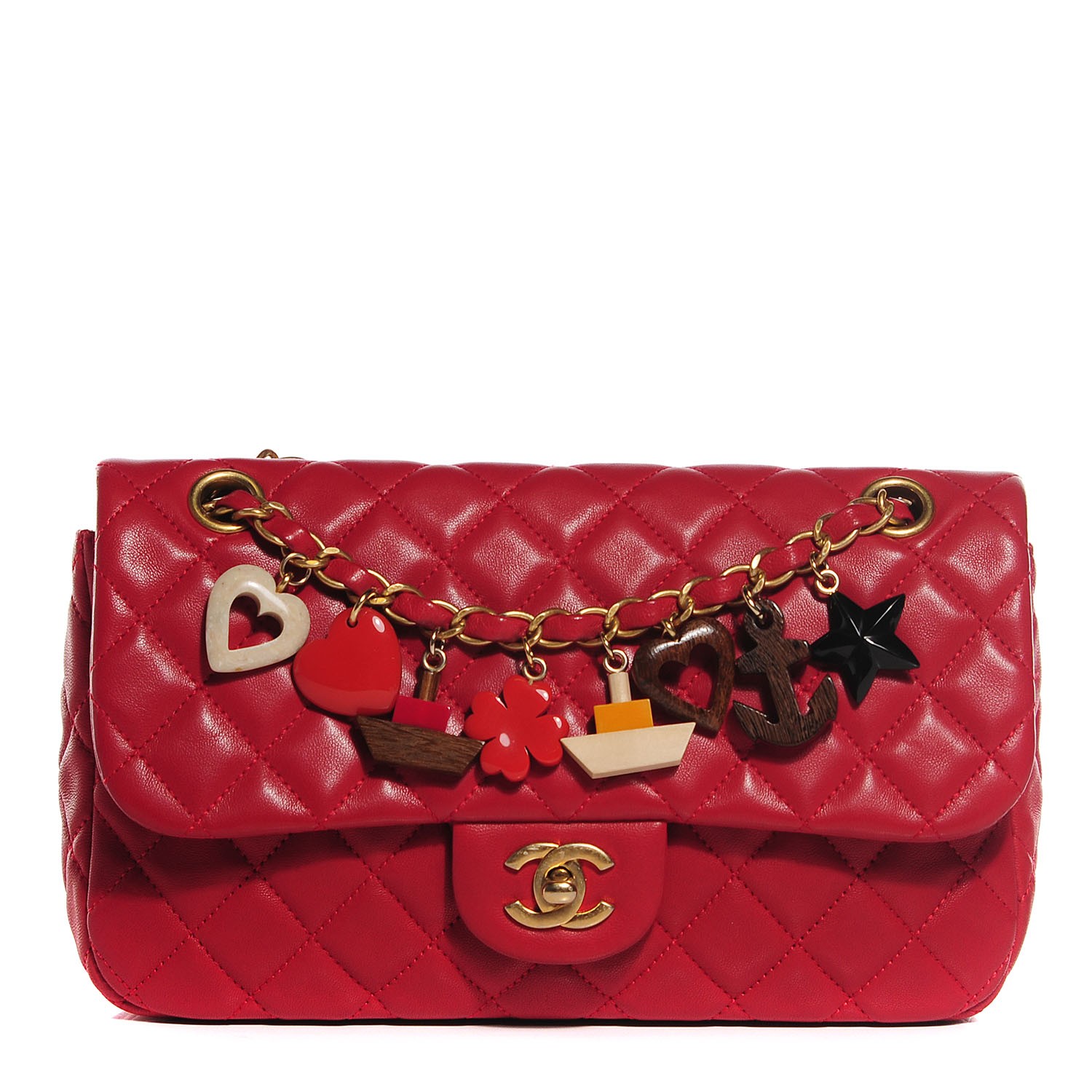 CHANEL Lambskin Quilted Medium Cruise Charm Flap Red 104703