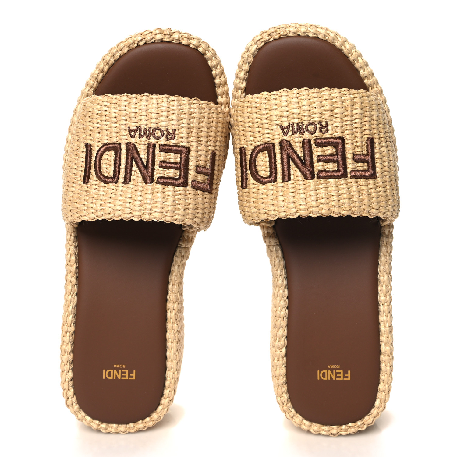 【関税&送料込】Fendi Raffia Sunshine Slippers FENDI Raffia Womens FF Sunshine Flatform Slide Sandals 38.5