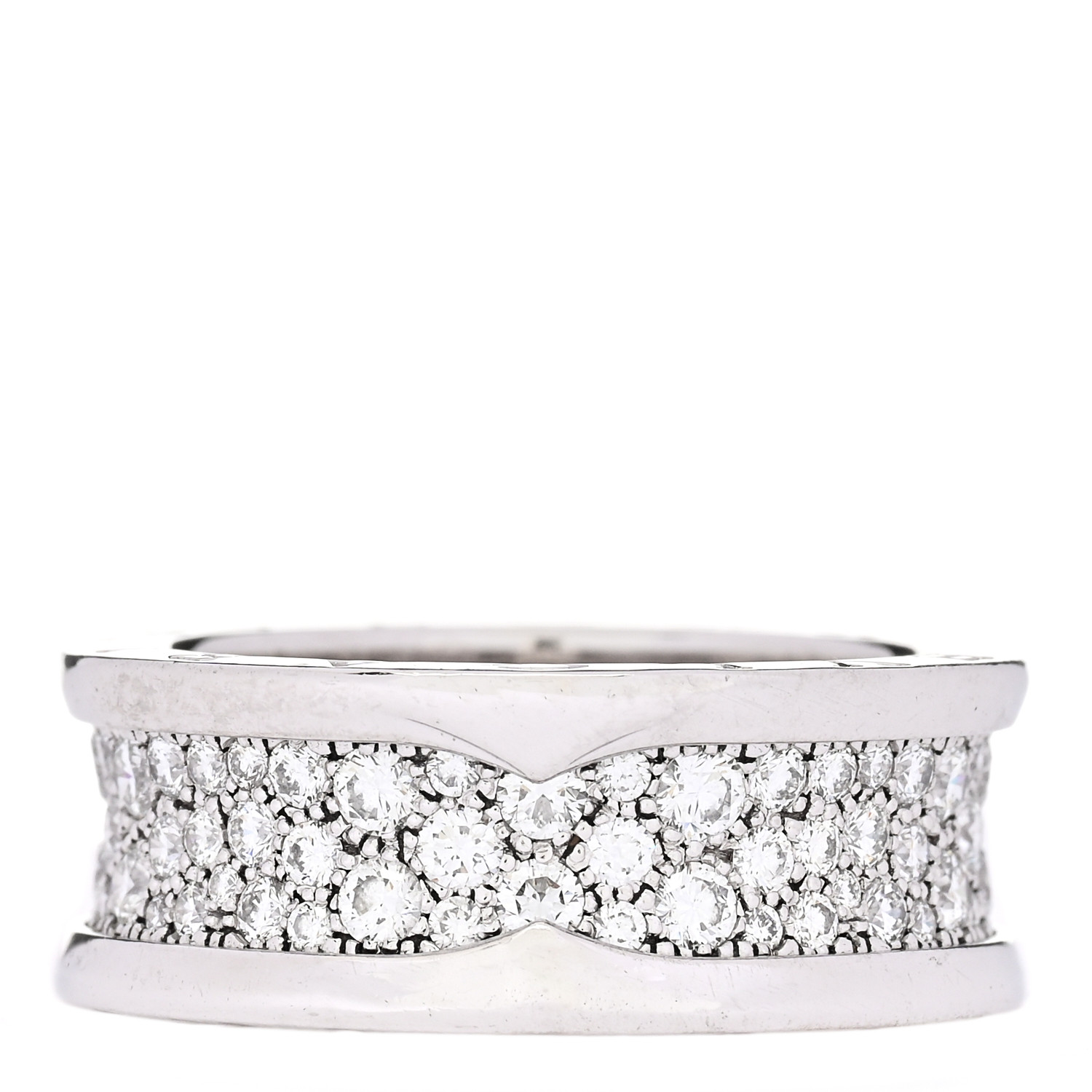 BULGARI 18K White Gold Diamond B.Zero1 Pave Ring 54 6.75