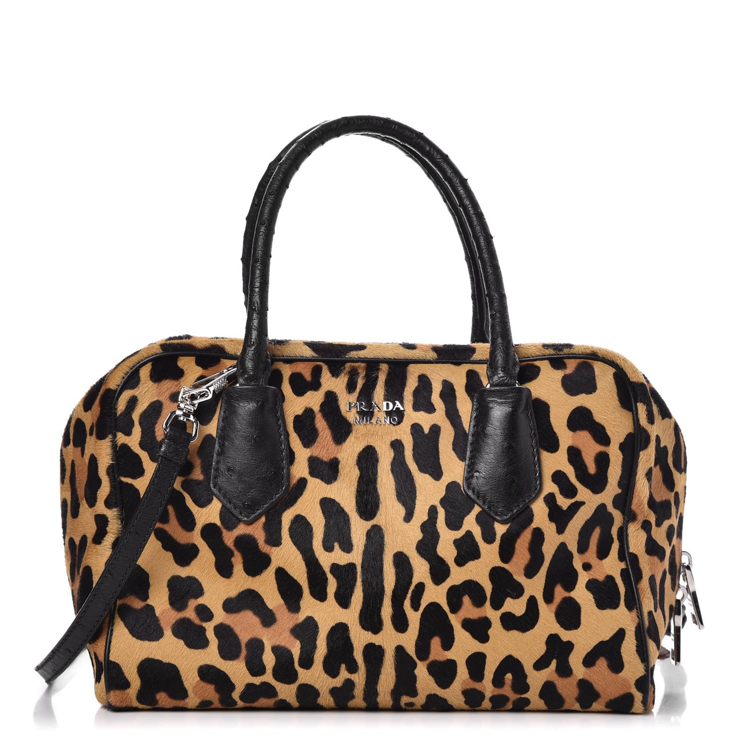 PRADA Calf Hair Ostrich Leopard Print Inside Tote 291514