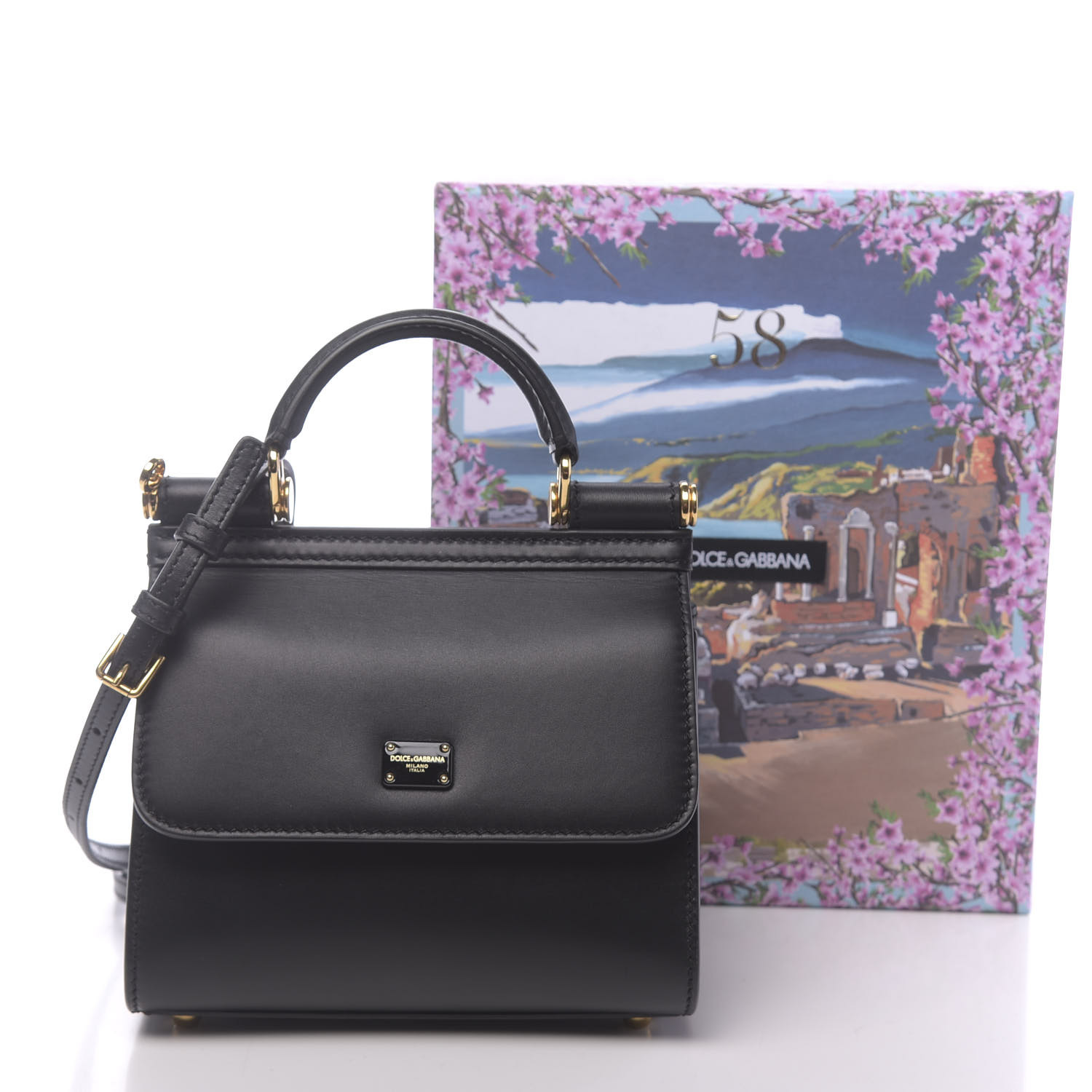 DOLCE & GABBANA Calfskin Mini Sicily 58 Bag Black 643556