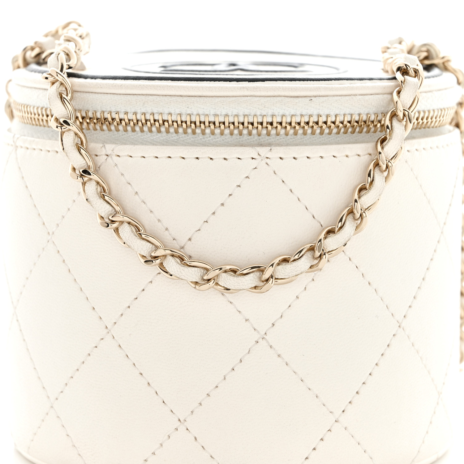 CHANEL Lambskin Quilted Round Small Vanity Case With Chain