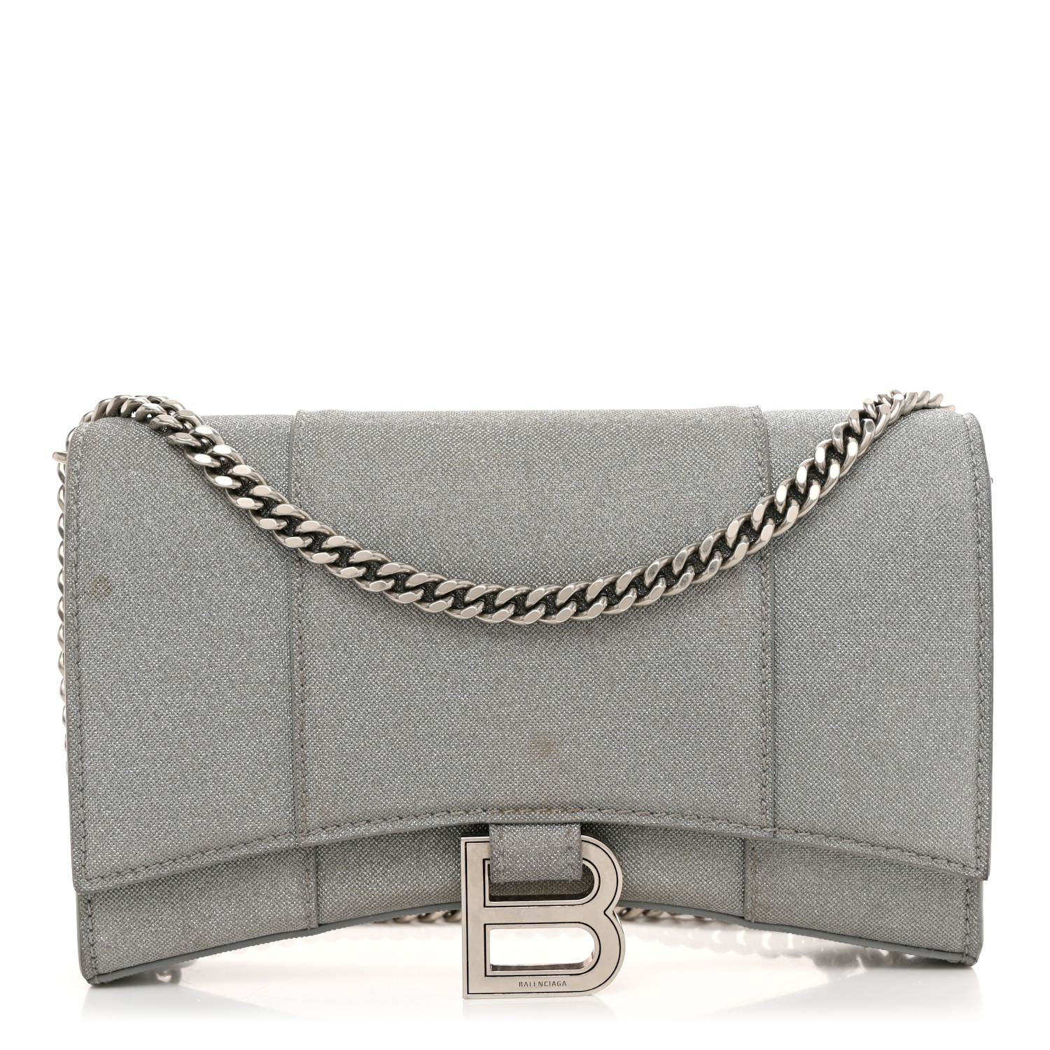 BALENCIAGA Glitter Fabric Hourglass Chain Bag Grey 1564844