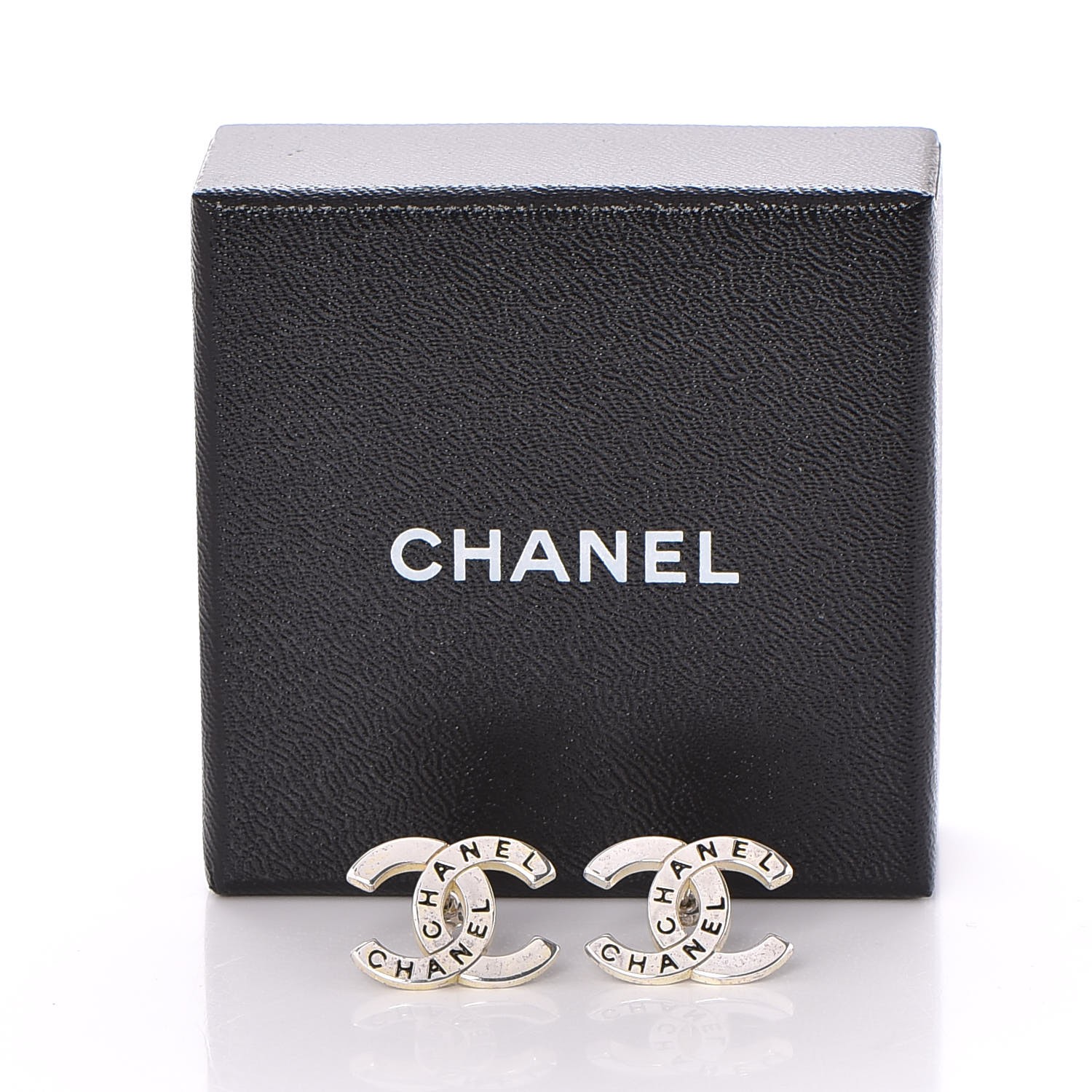 CHANEL Metal CC Engraved Stud Earrings Silver 253429