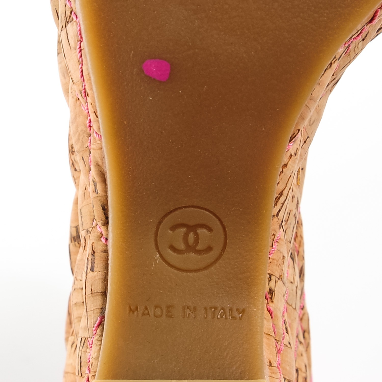 CHANEL Patent Cork Quilted CC Wedge Sandals 38 Pink 111845