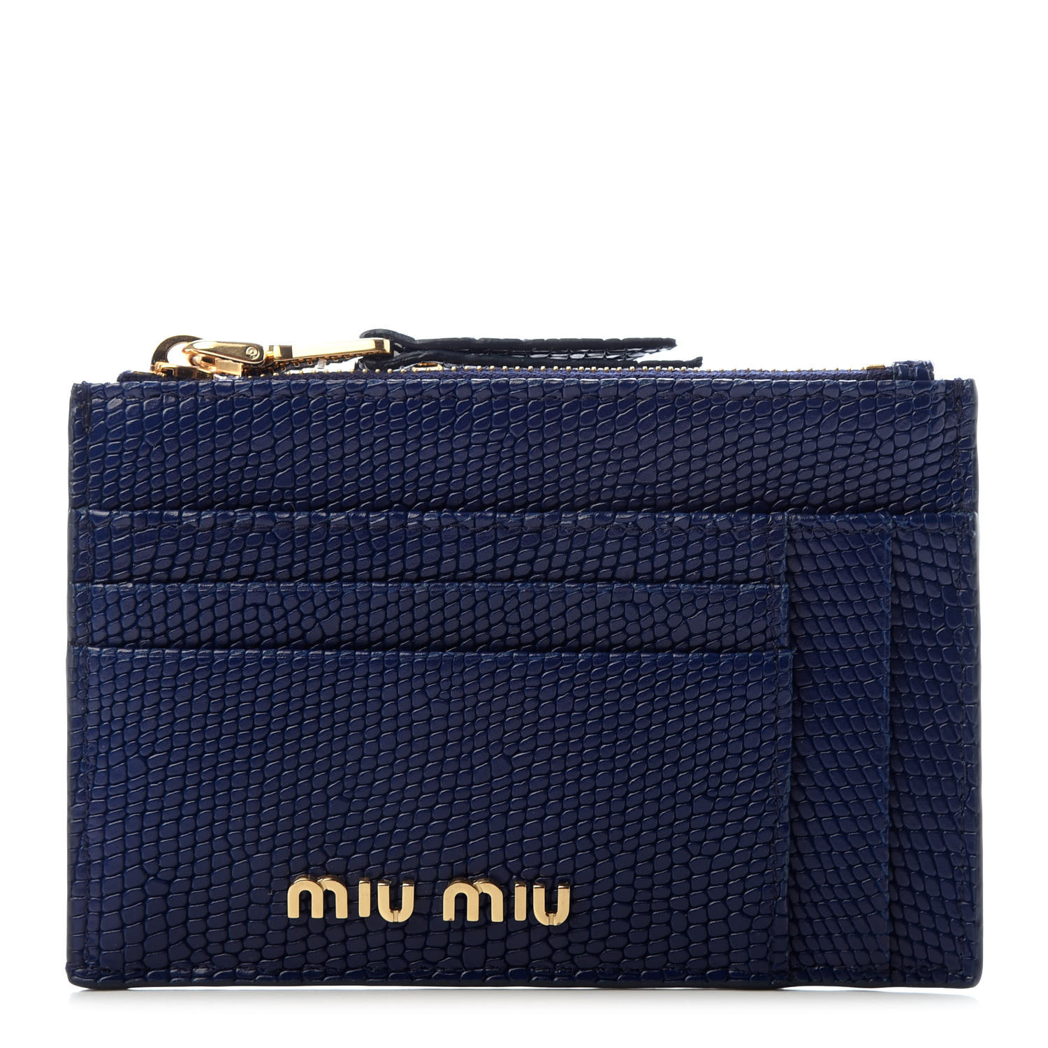 MIU MIU Lizard Zip Card Holder Blue 768721 | FASHIONPHILE