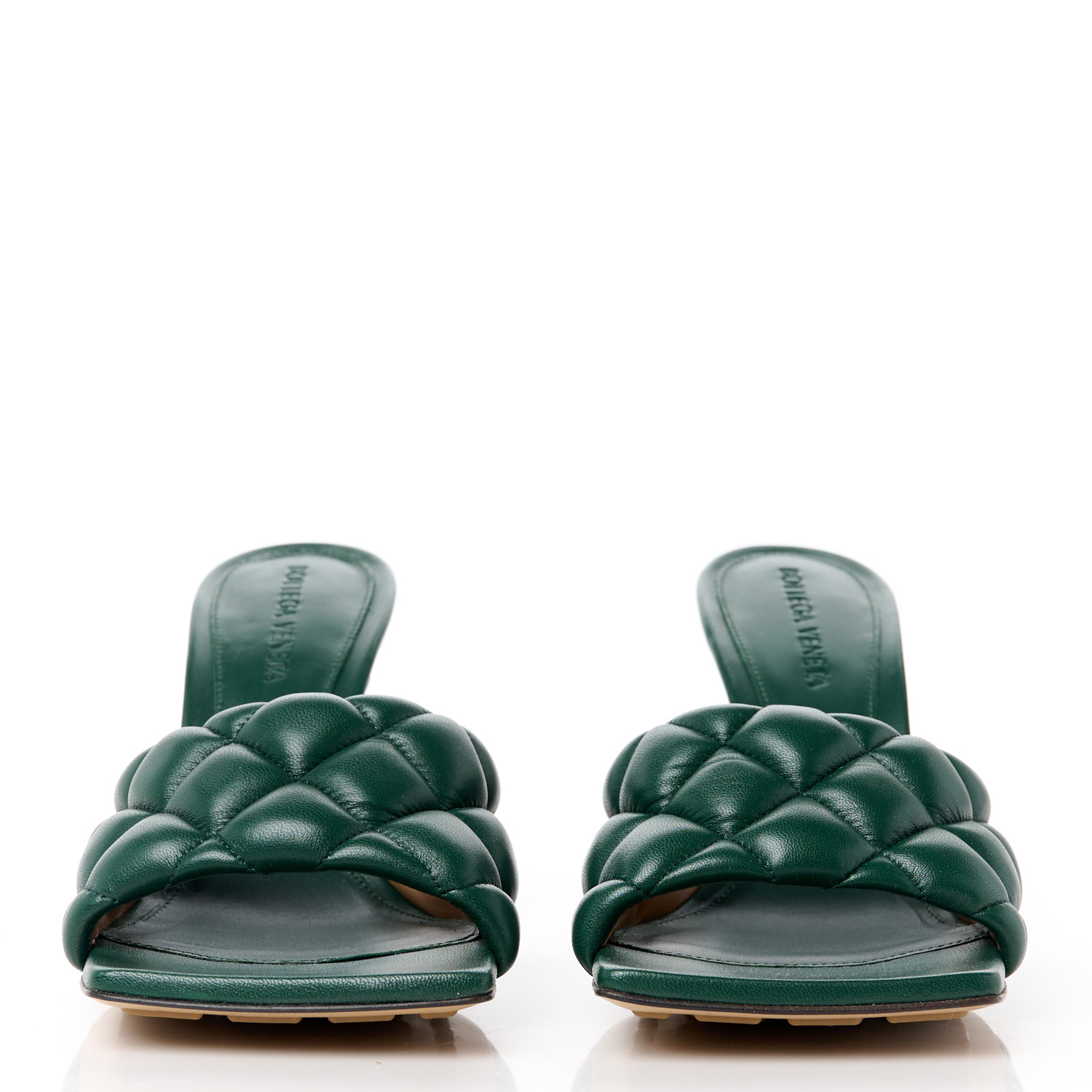 サンダル・ミュール Bottega Veneta Green nappa leather slippers BOTTEGA VENETA Nappa Matelasse Padded Mule Sandals 37.5 Pine