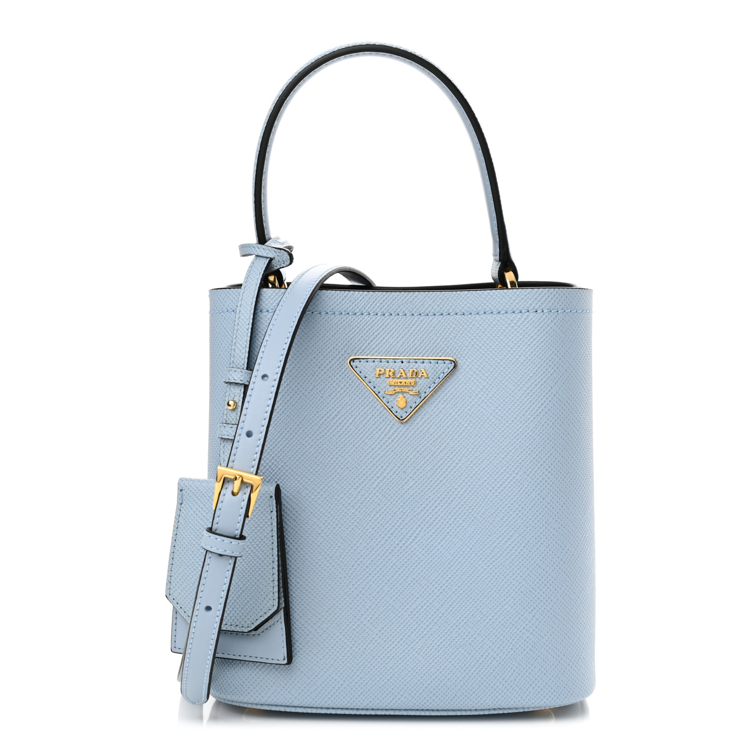 【PRADA】SAFFIANO BUCKET BAG PRADA Saffiano Cuir Calfskin Small Panier Bucket Bag Celeste
