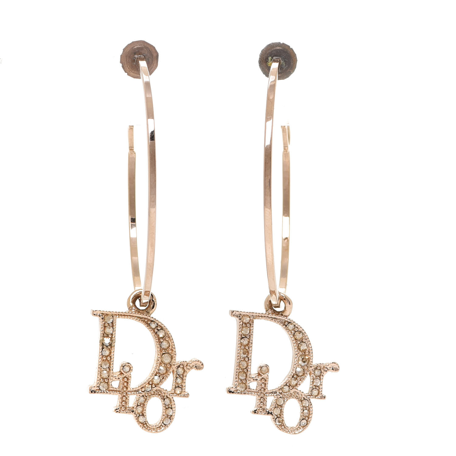 【Dior】LOGO CRYSTAL EARRINGS ロゴ クリスタル ピアス CHRISTIAN DIOR Crystal Logo Hoop Earrings Gold 983006