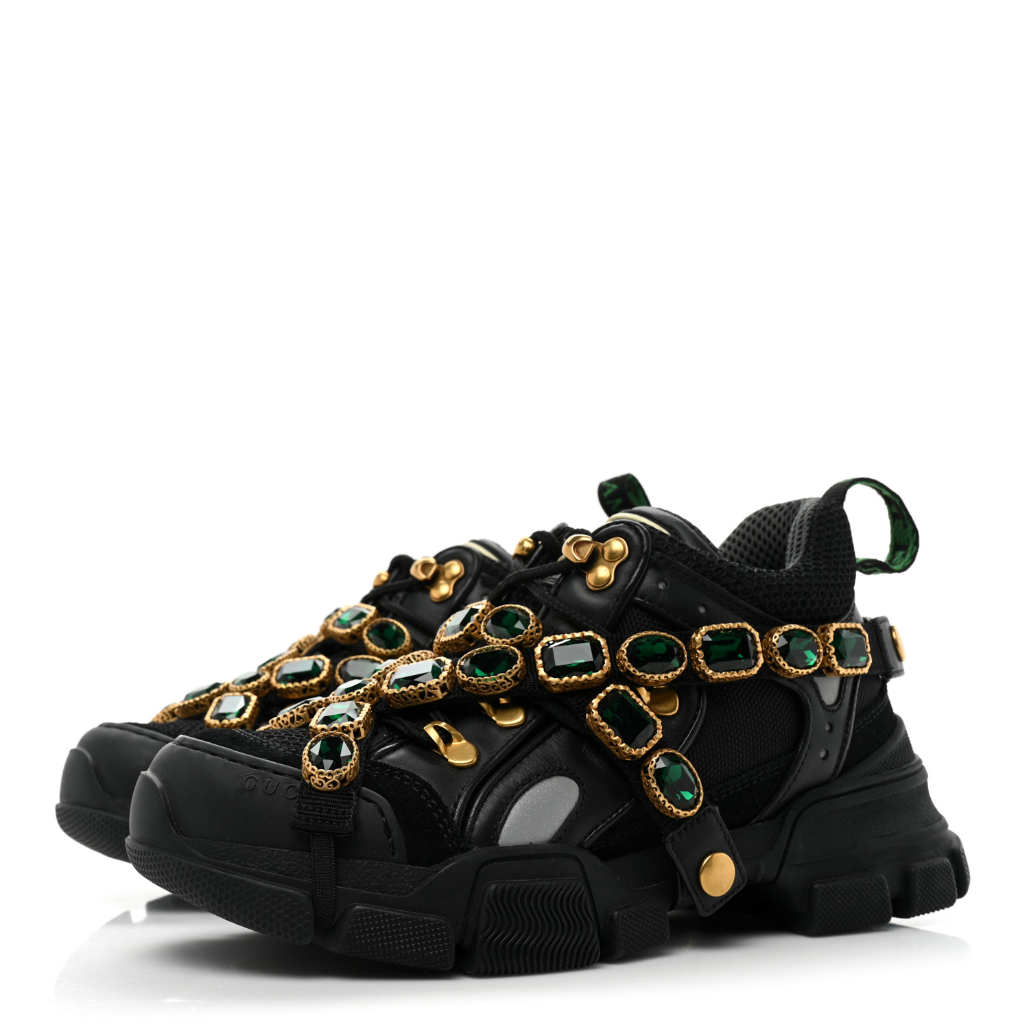 sususu37tfブラック36 GUCCI X SEGA Mesh Suede Calfskin Removable Crystals Mens