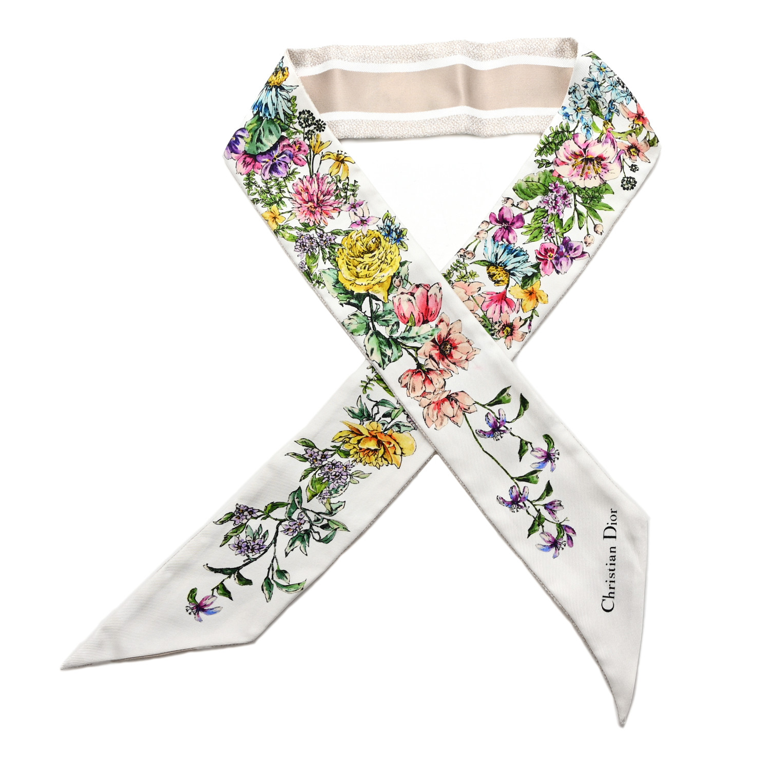 CHRISTIAN DIOR Silk Twill D-Floral Mitzah Scarf White