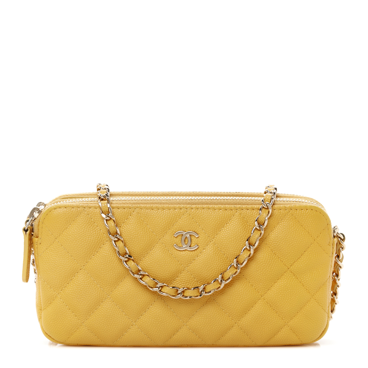 追跡【VINTAGE】Chanel AP2611 Yellow Caviar Skin Crossbody Vintage CHANEL Yellow Lambskin Camera Type Chain Shoulder