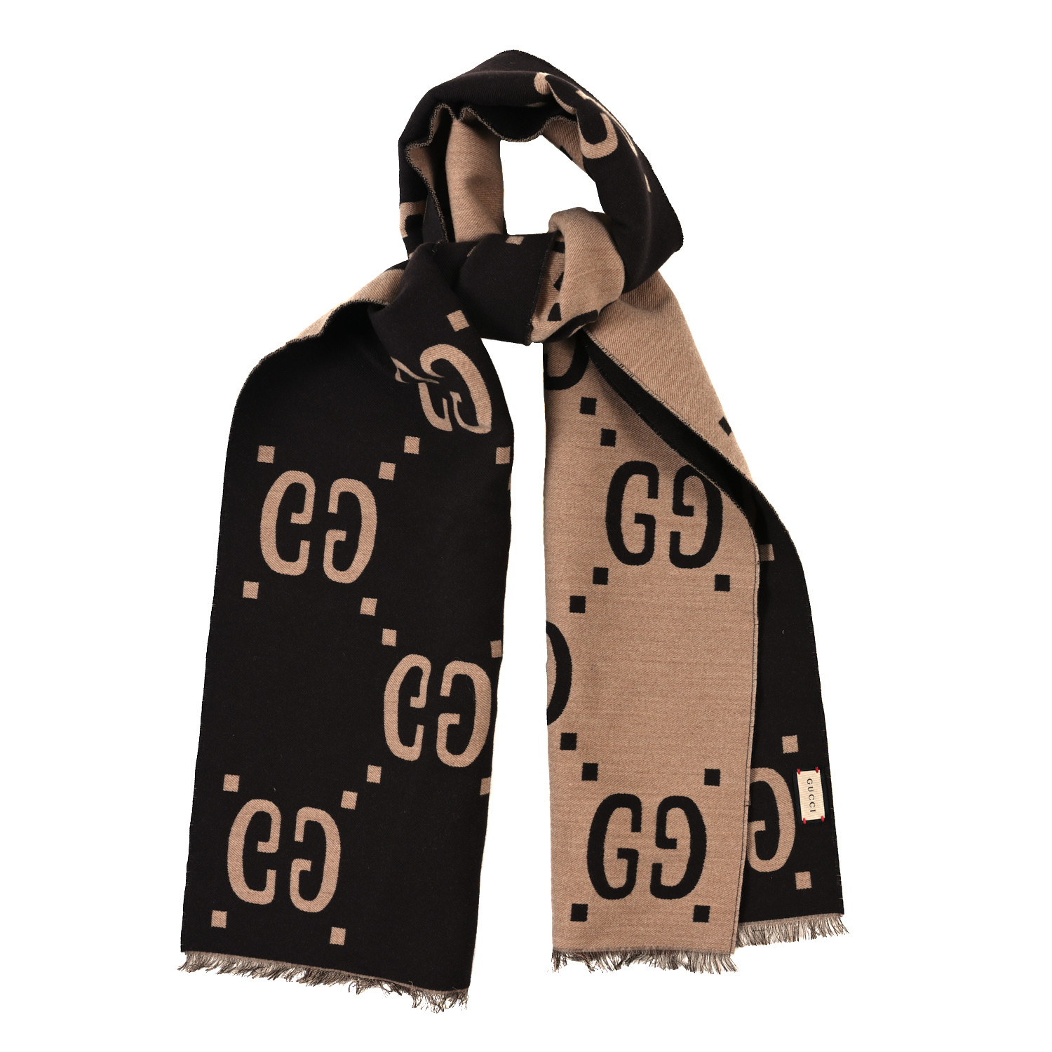 GUCCI Wool Silk Monogram Jumbo GG Freedom Scarf Dark Brown