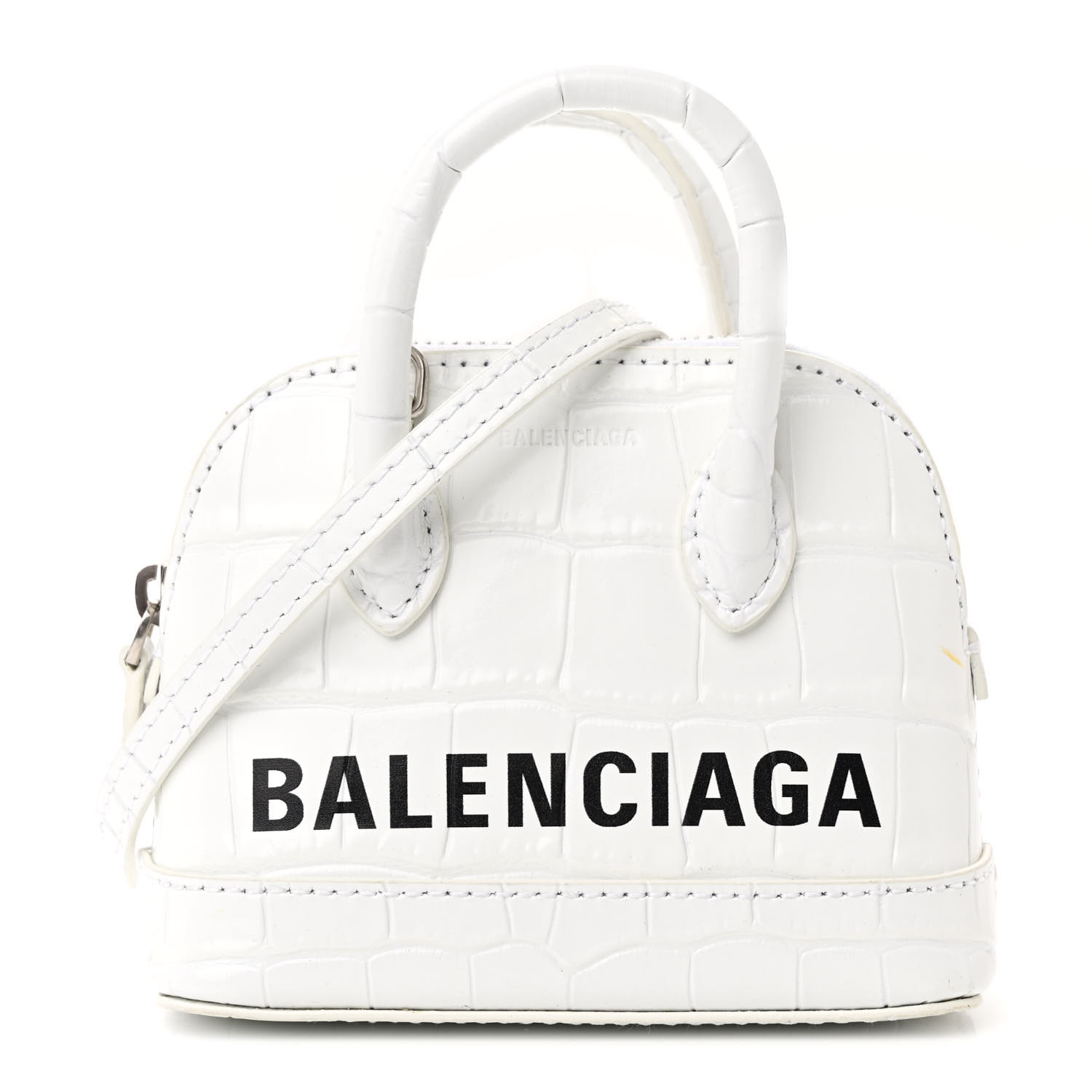 BALENCIAGA Calfskin Logo Crocodile Embossed Mini Ville Top