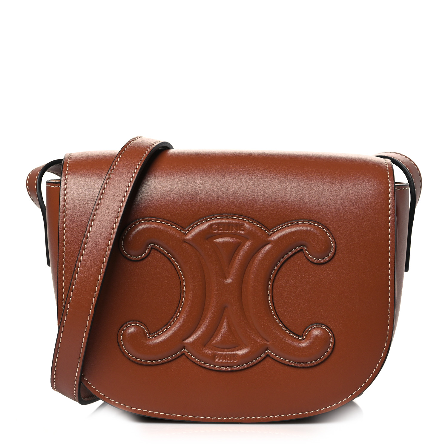 ★関税込★CELINE★Folco Cuir Triomphe in Smooth Calfskin Tan CELINE Smooth Calfskin Cuir Triomphe Folco Crossbody Bag Tan