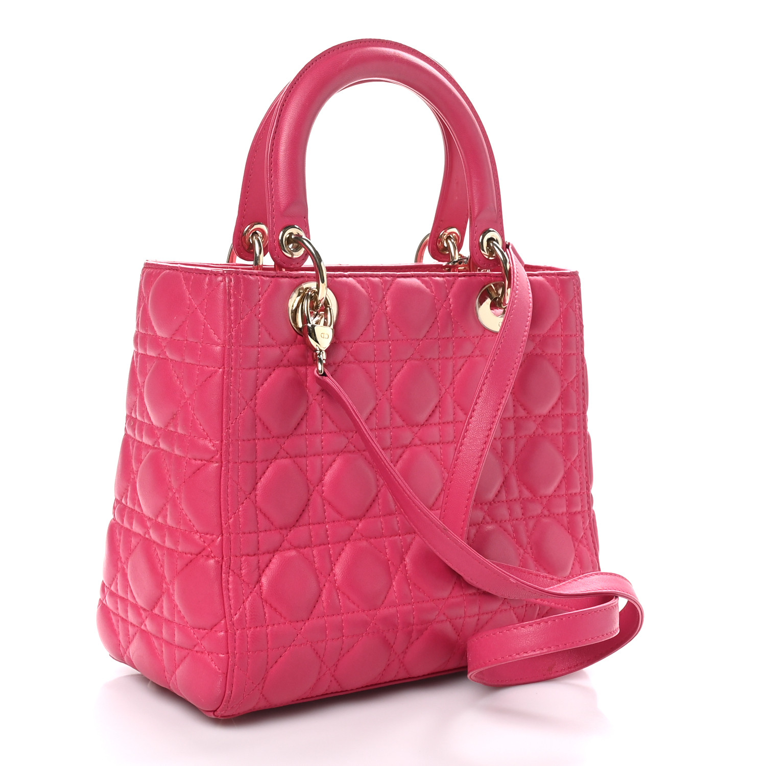 Dior★Dior Medium Tweed Cannage Lady Dior Pink Christian Dior Lady Dior Bag Cannage Quilt Tweed with
