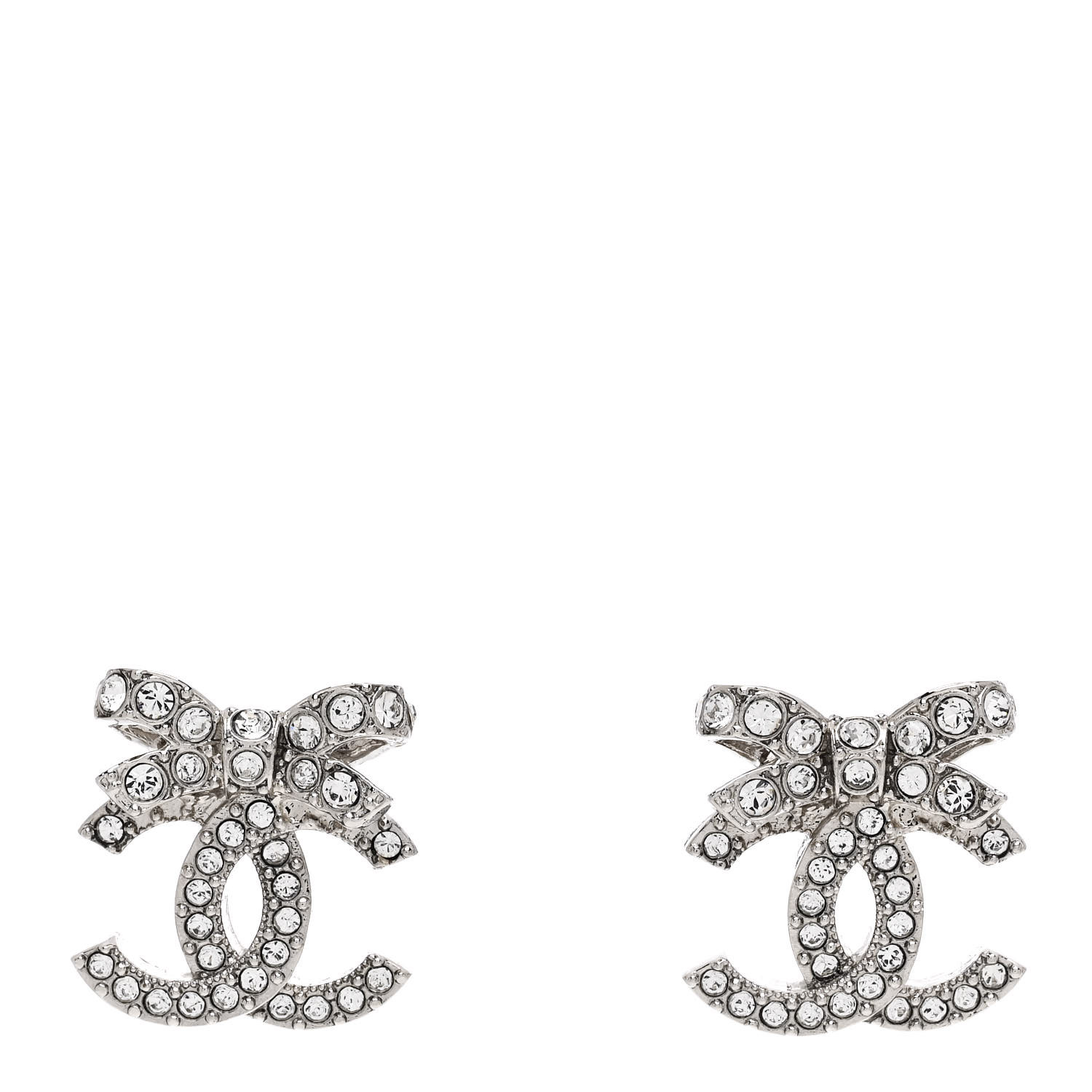 ★2024NEW★younglyyoungley★Console dangle earrings CHANEL Crystal CC Bow Dangle Earrings Silver 1644803