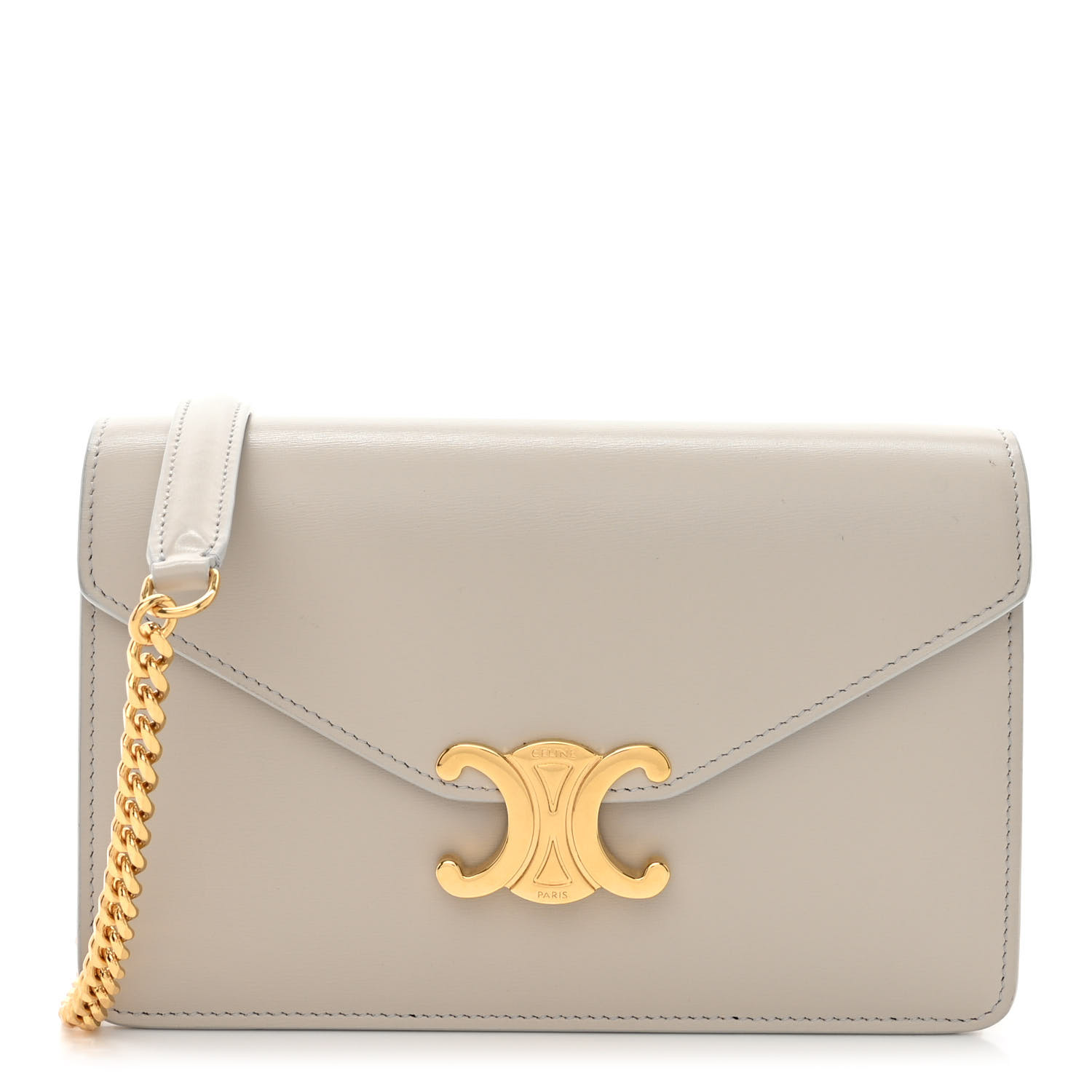 CELINE Shiny Calfskin Triomphe Margo Wallet on Chain Light