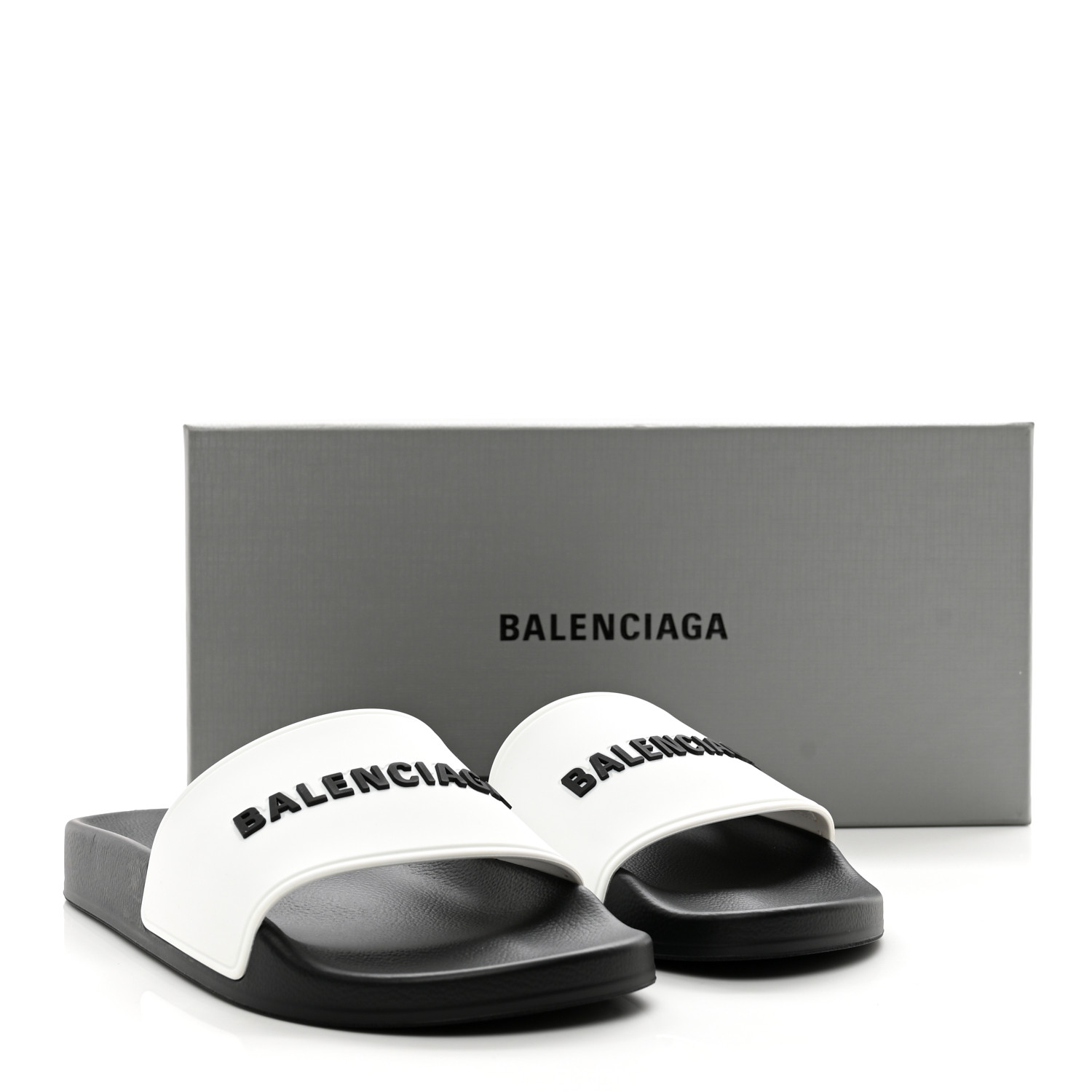 BALENCIAGA Rubber Womens Logo Pool Slide Sandals 38 Black