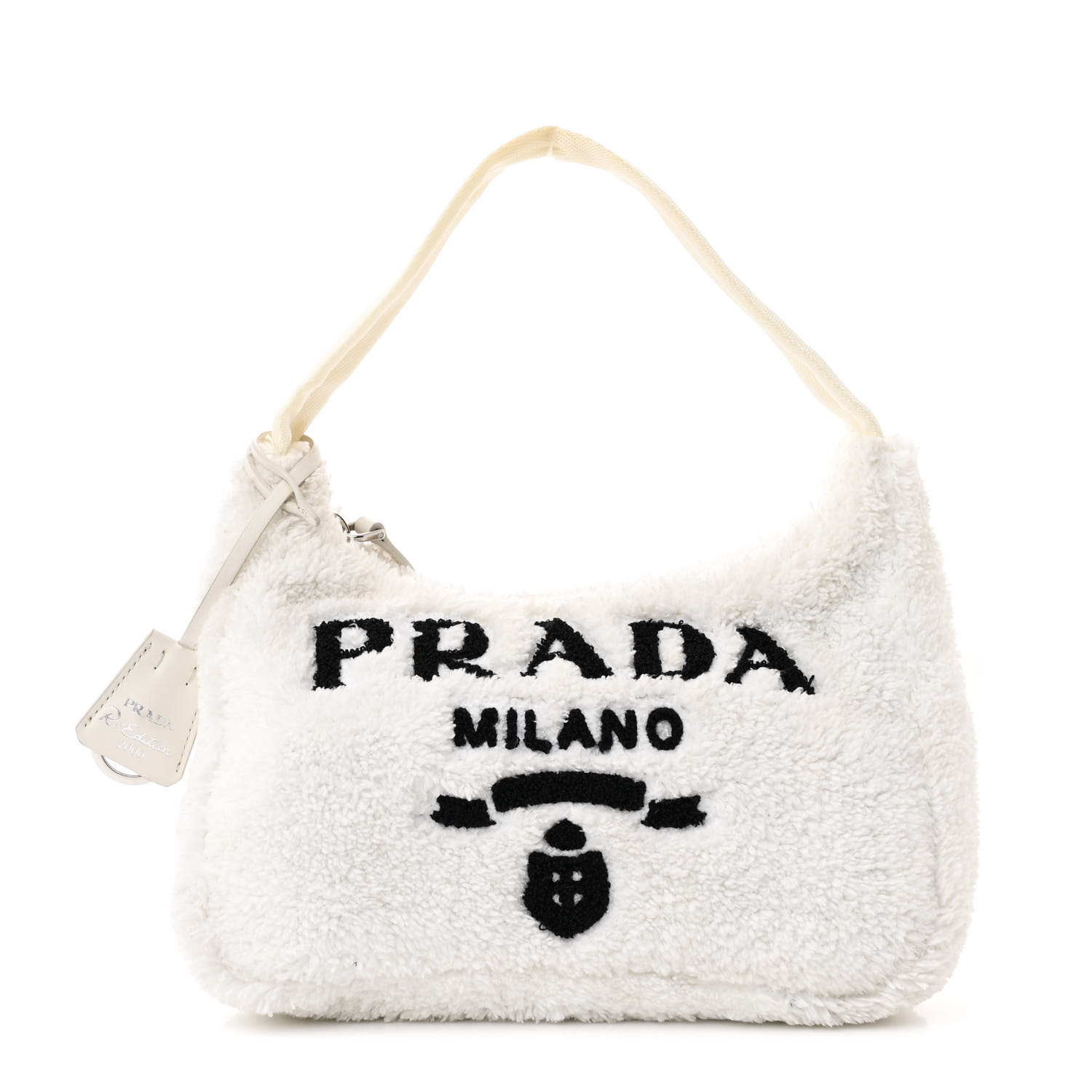 PRADA Terry Cloth Mini Re-Edition 2000 Bag White Black
