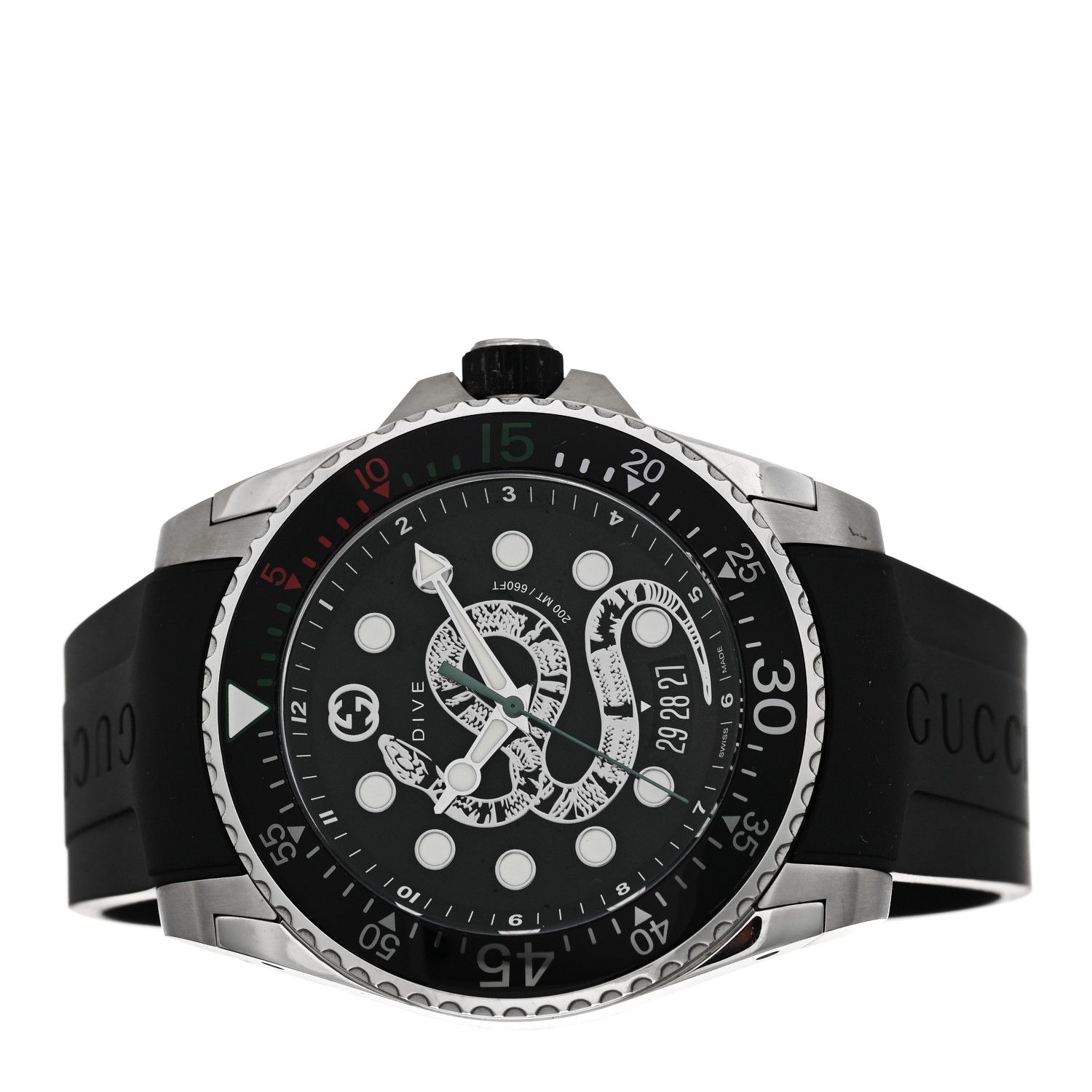 GUCCI Dive ブラック ラバーベルト 200M防水(45mm) GUCCI Stainless Steel Rubber 45mm Dive Snake Quartz Watch