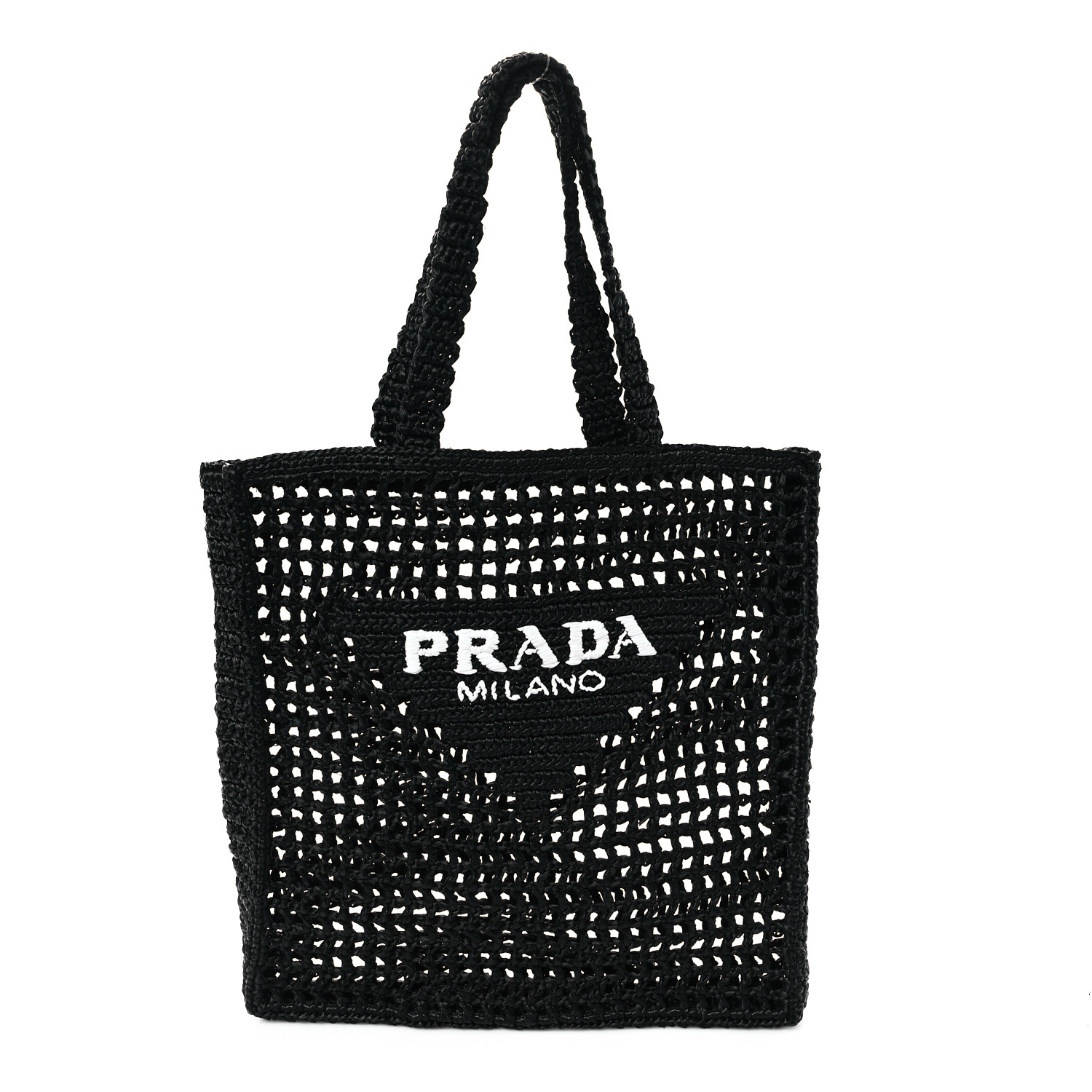 トートバッグ Prada Logo Embroidered Raffia Shopping Bag PRADA Yarn Raffia Effect Crochet Logo Embroidered Tote Bag