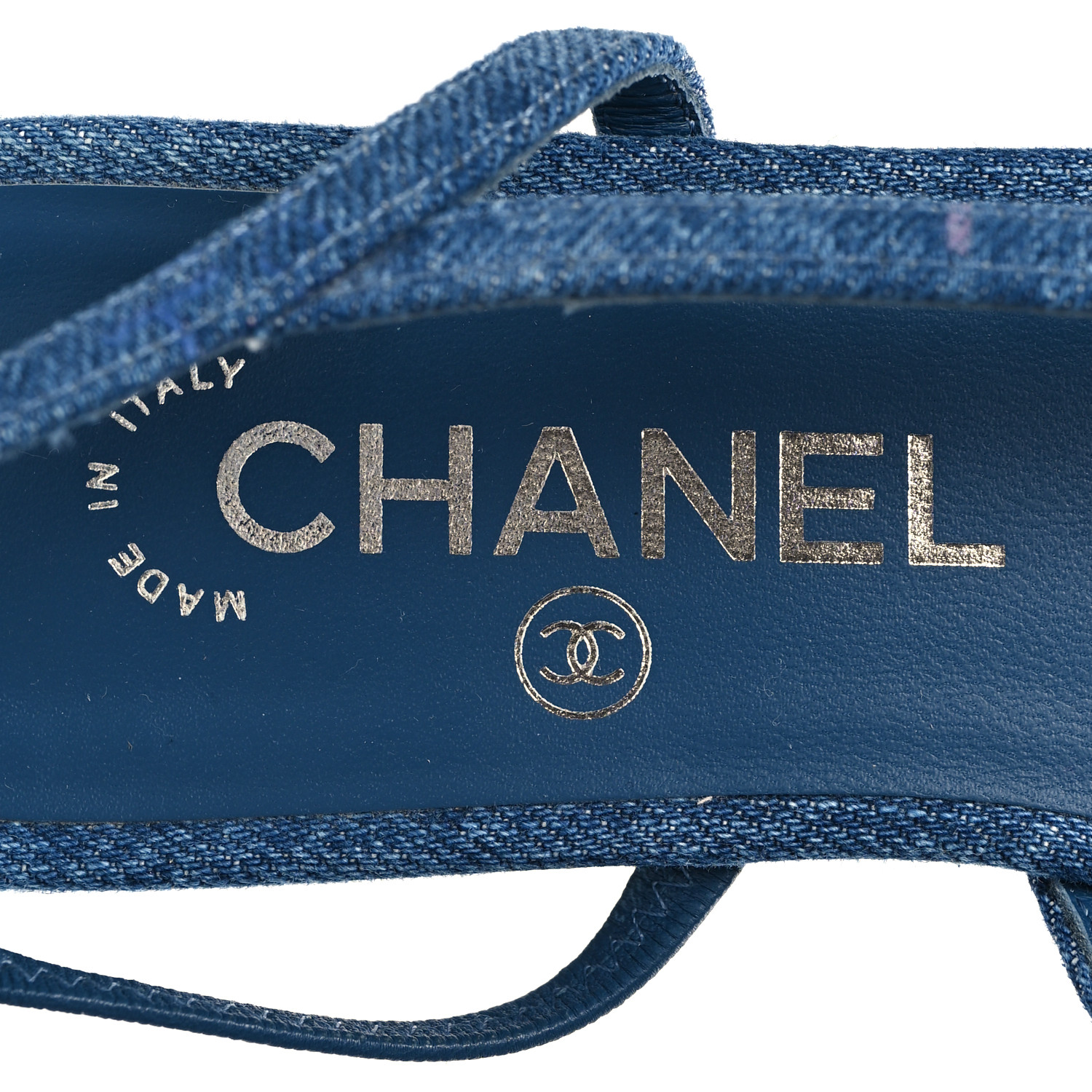 シャネル★ CHANEL Denim Printed Denim Mood Cap Toe CC Slingback Flats