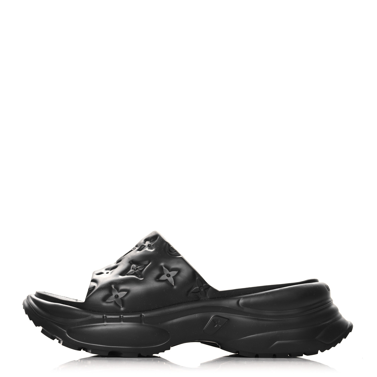 LOUIS VUITTON ブラック ミュール LOUIS VUITTON Rubber Embossed Monogram Pool 55 Flat Comfort