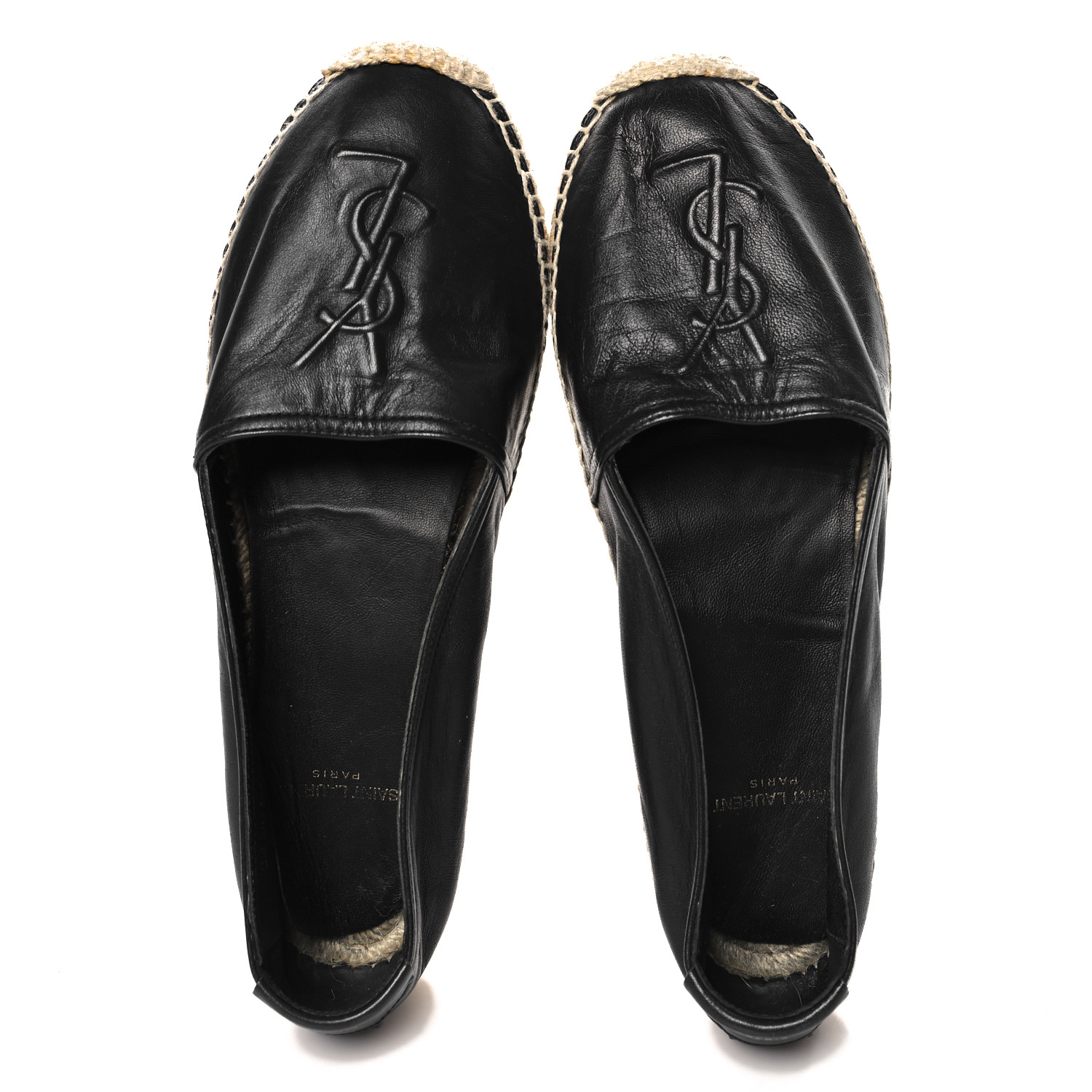 SAINT LAURENT Lambskin Monogram Espadrilles 37.5 Black