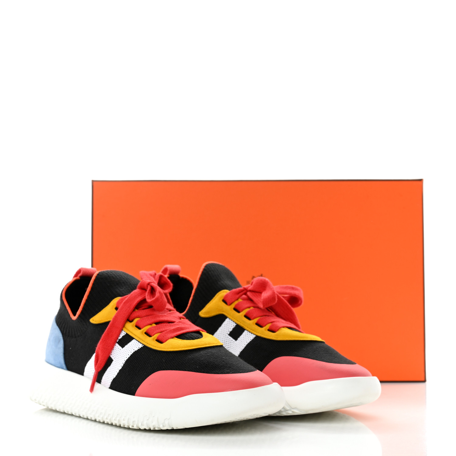 HERMES Knit Suede Goatskin Womens Crew Sneakers 38