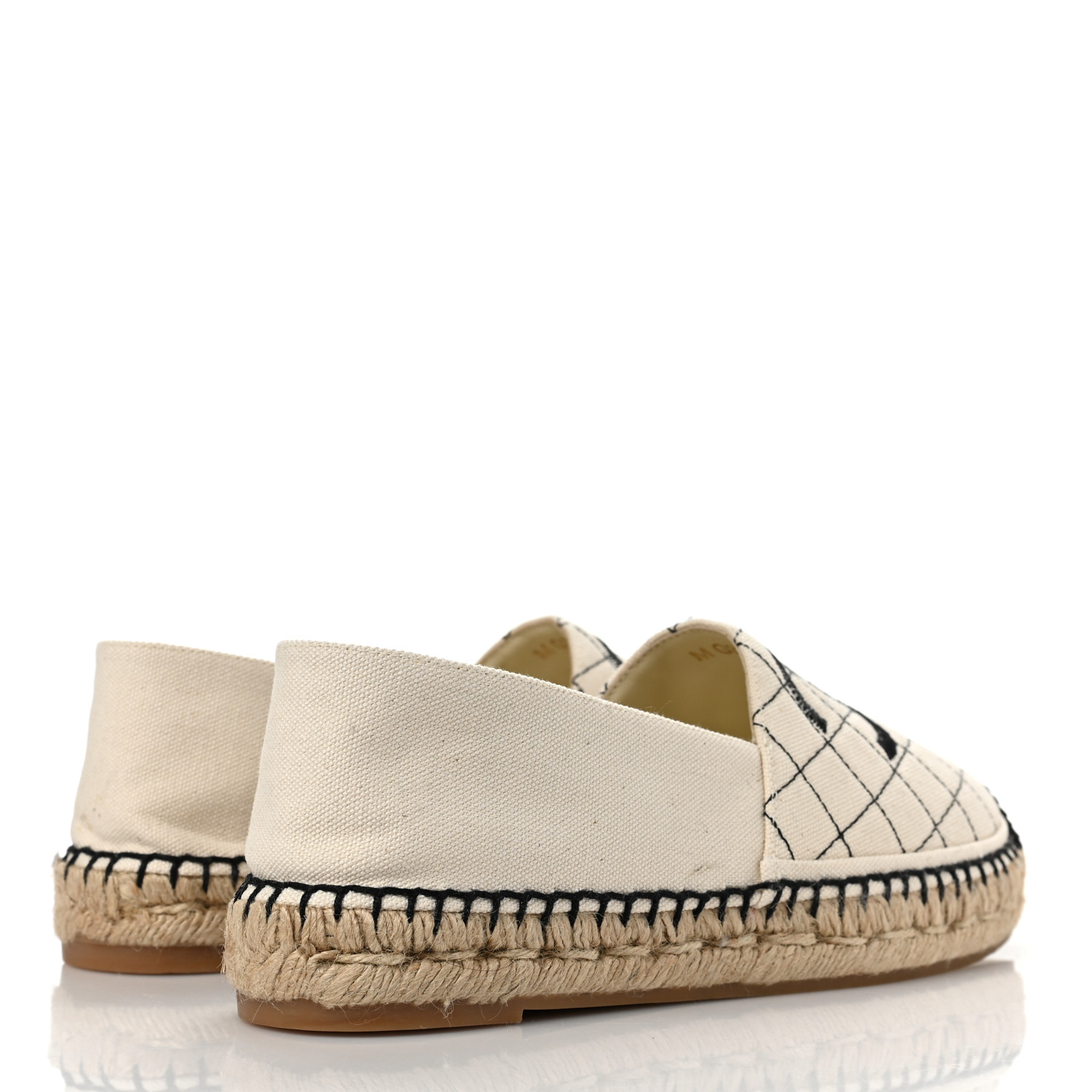 CHANEL Fabric Biarritz CC Espadrilles 38 Beige Black 1124002