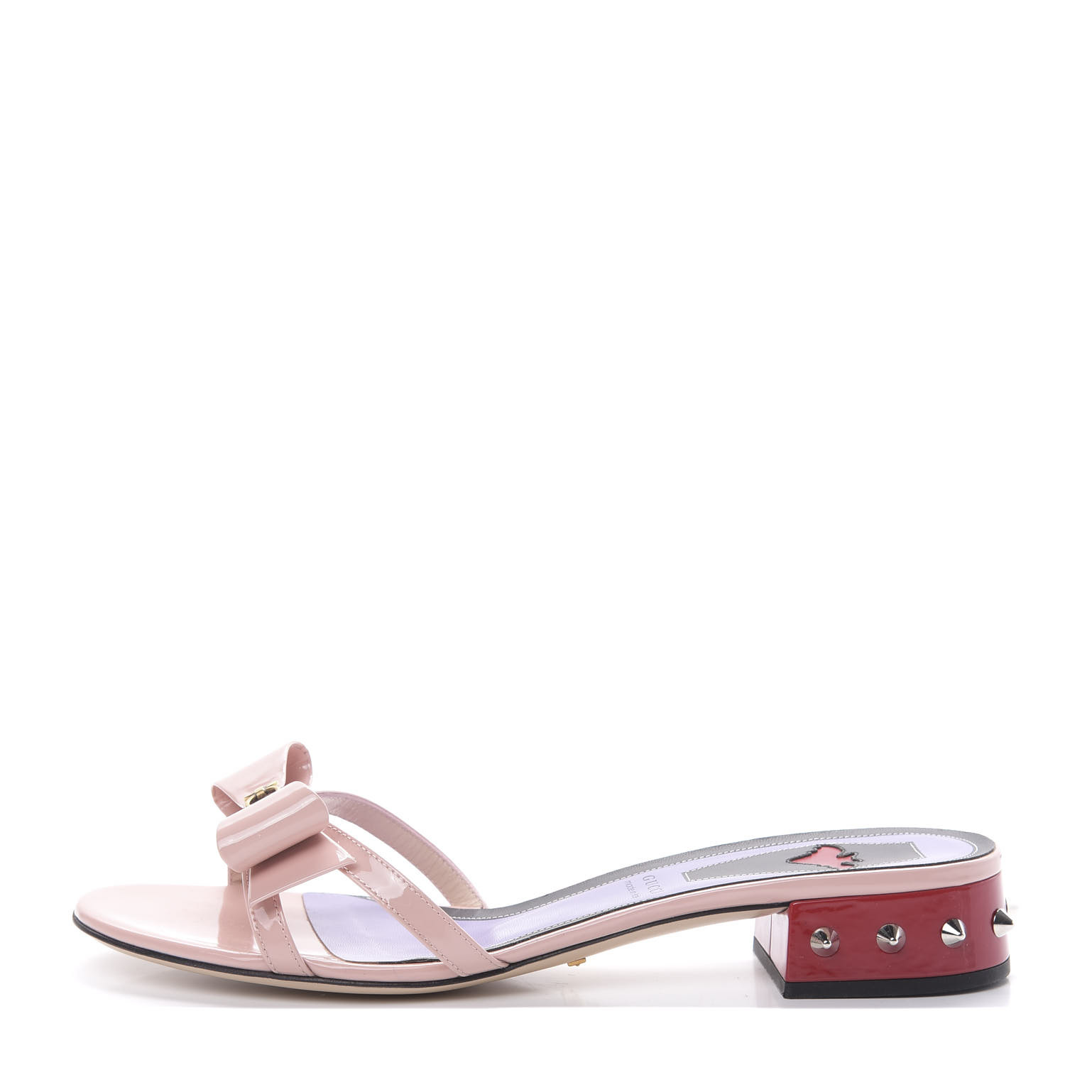 GUCCI Patent GG Bow Sadie Spike Low Heel Slide Sandals 40