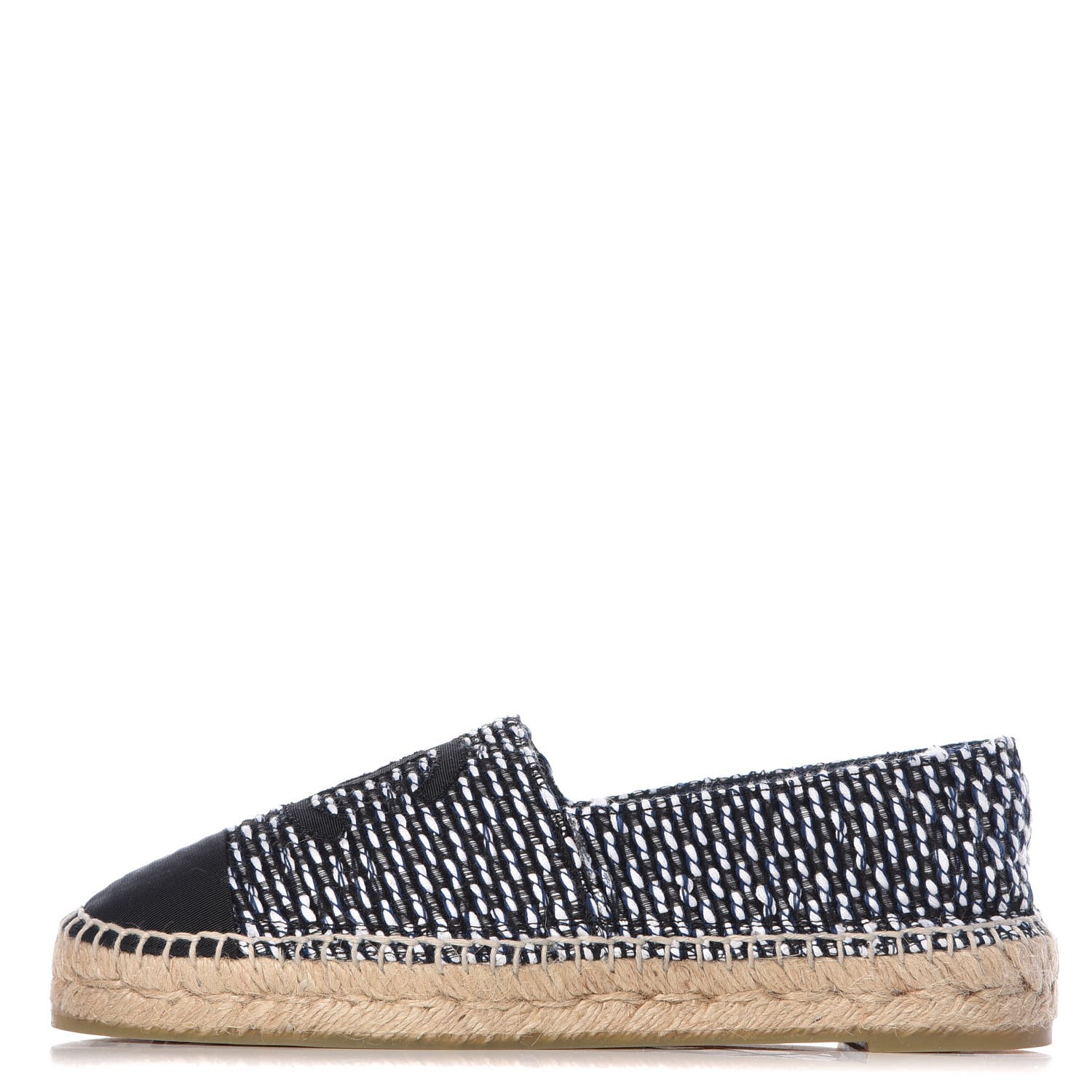 CHANEL Tweed Grosgrain CC Espadrilles 38 Black Navy White