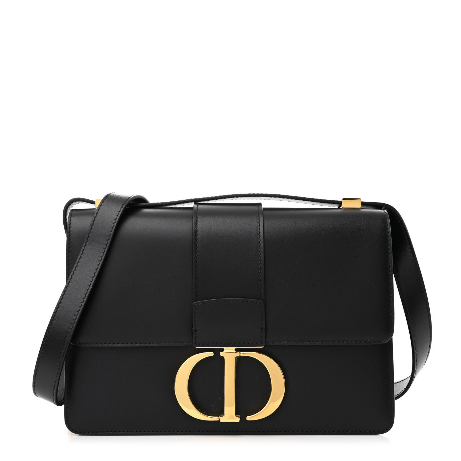 CHRISTIAN DIOR Box Calfskin 30 Montaigne Flap Bag Black